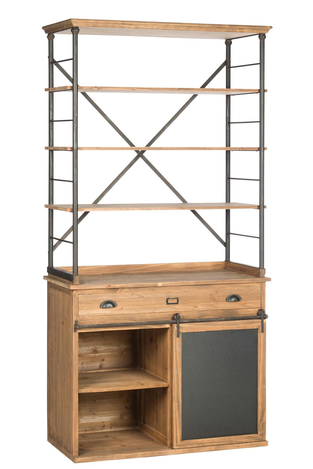Bahut cuisine bois métal étagères et armoire 100x47x200 cm ref.30022871