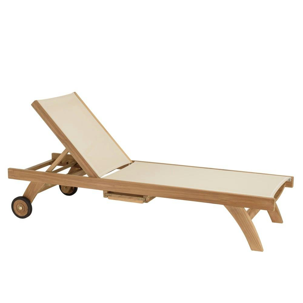 Bain de soleil teck et textilène couleur beige ALERIA