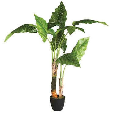  Bananier double tiges en pot rond noir grandes feuilles tissu polyester H120cm