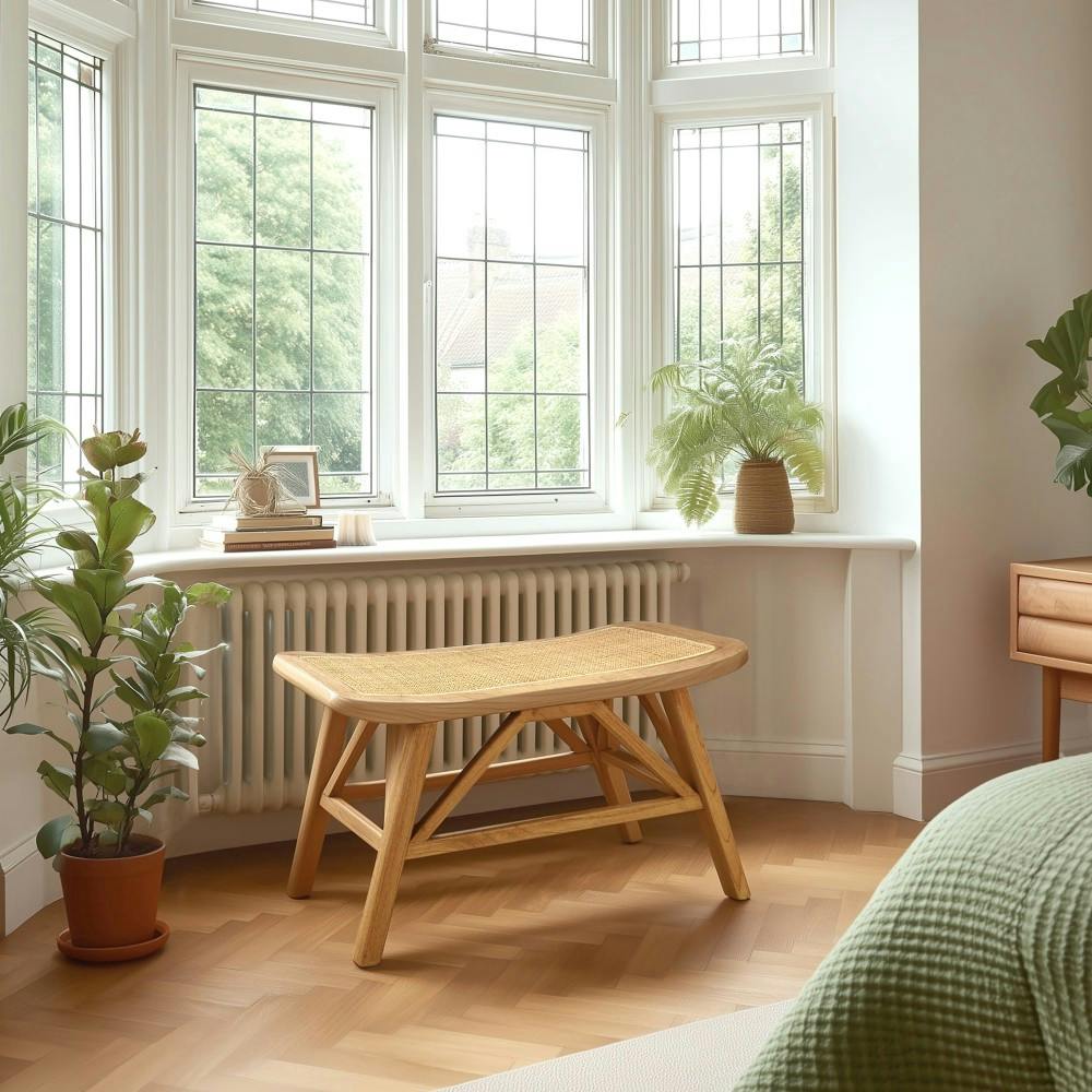 Banc 1 place en bois de mindi et rotin naturel TIVARO