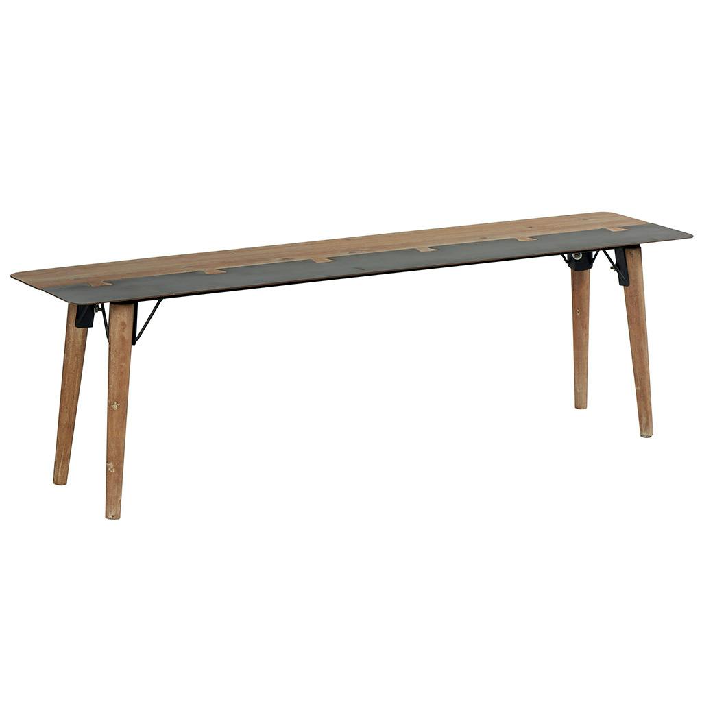 Banc 1m80 en métal plaqué sapin massif et métal avec pieds bois massif 180x34x45cm VULCAN (C01)