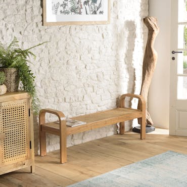 Banc 2 places 120 cm bois mindi et rotin MALAGA