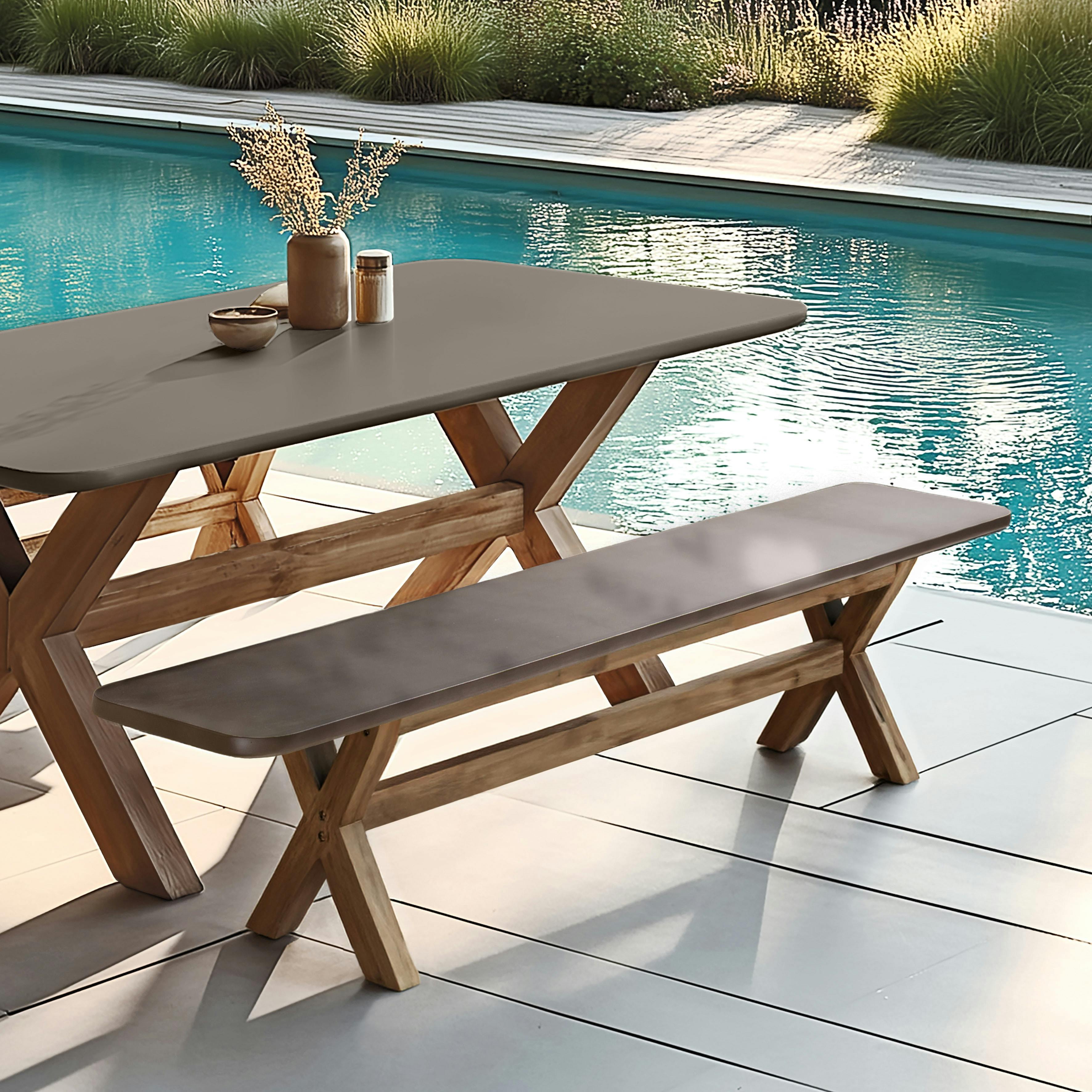 Banc 200 cm effet béton marron pied en bois d'acacia CALVI