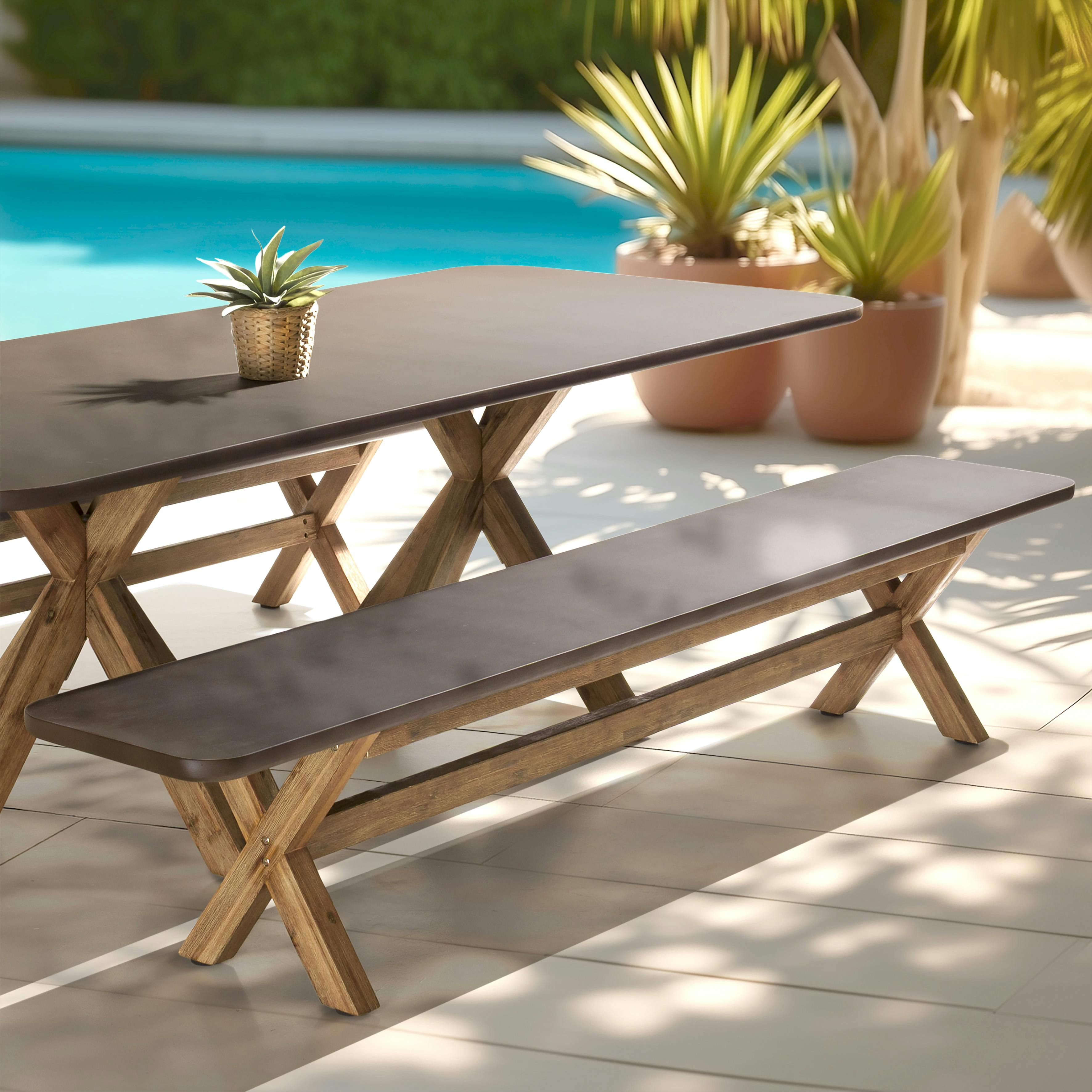 Banc 240 cm effet béton marron pieds en bois d'acacia CALVI