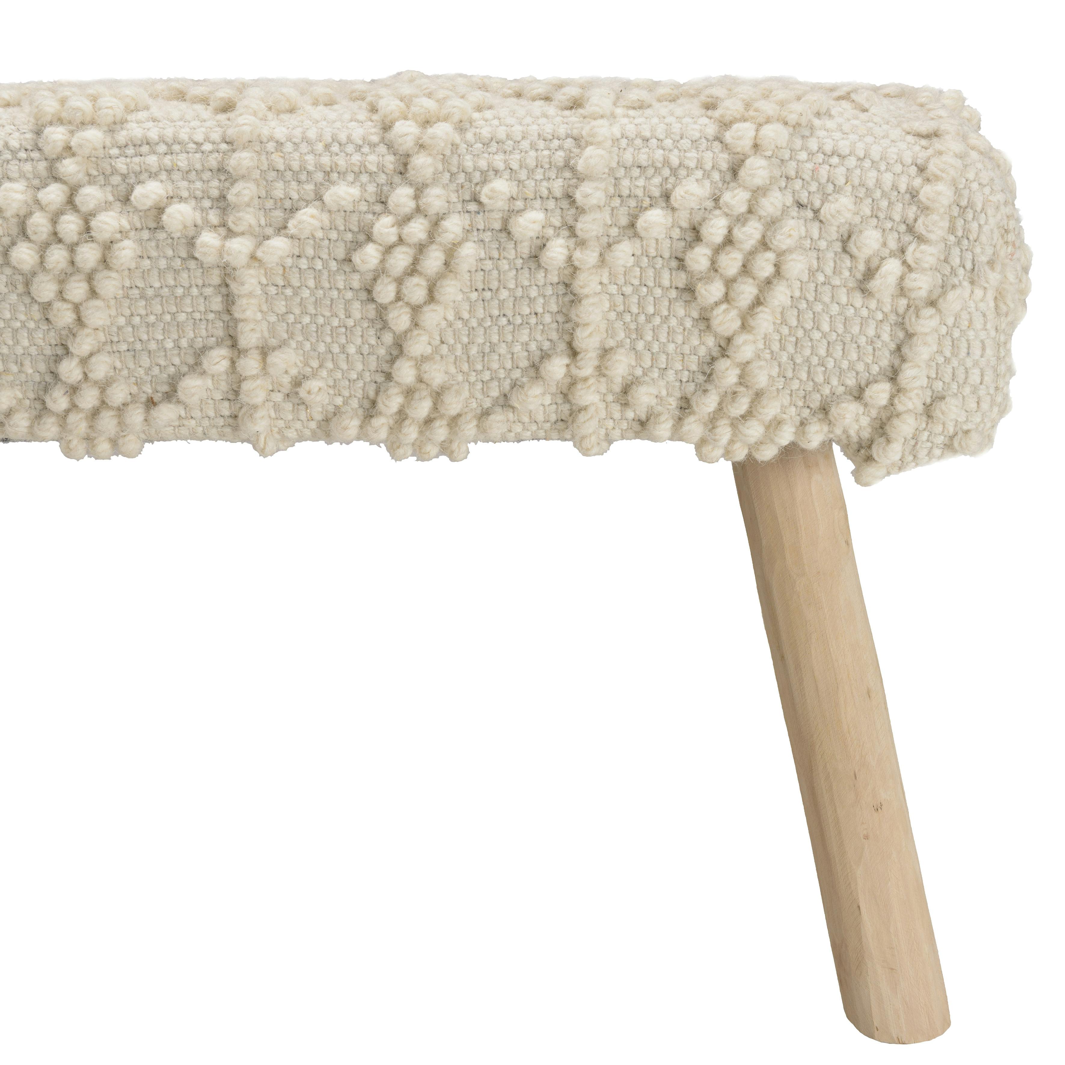 Banc bohème laine ivoire avec losanges TIM | Bancs | Pier Import