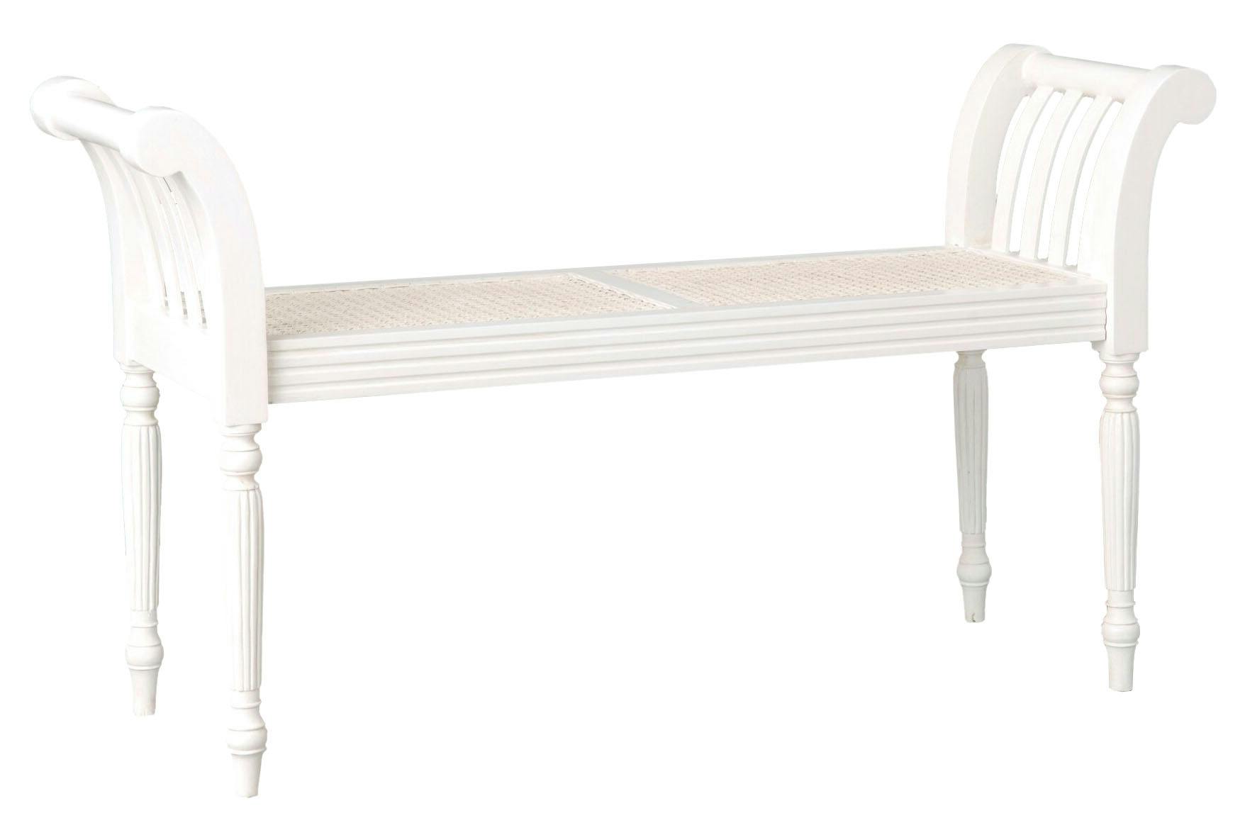 Banc bout de lit bois et cannage blanc