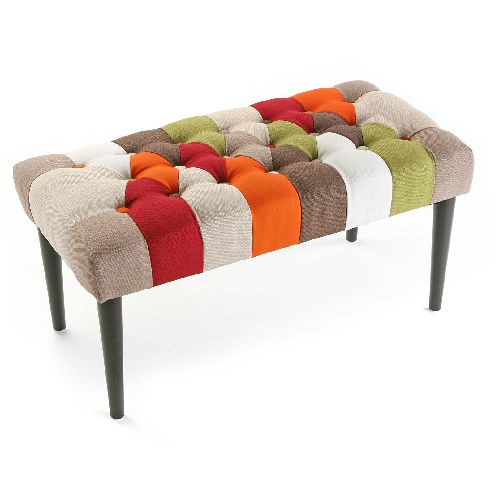 Banc / Bout de lit capitonné en tissu Patchwork coloré et pieds bois 80x40x43cm GREEN