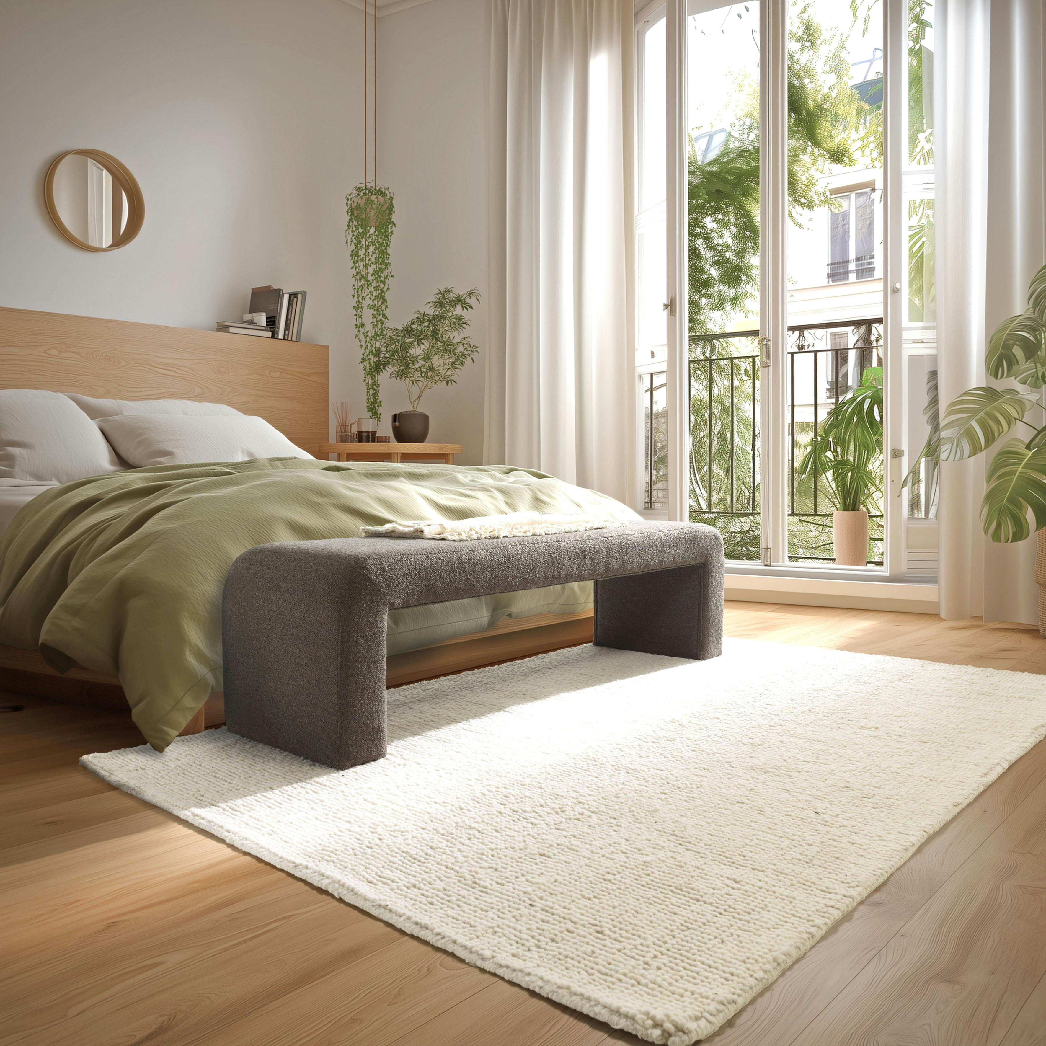 Banc/ Bout de lit en tissu petite bouclette taupe foncé COLOMBUS