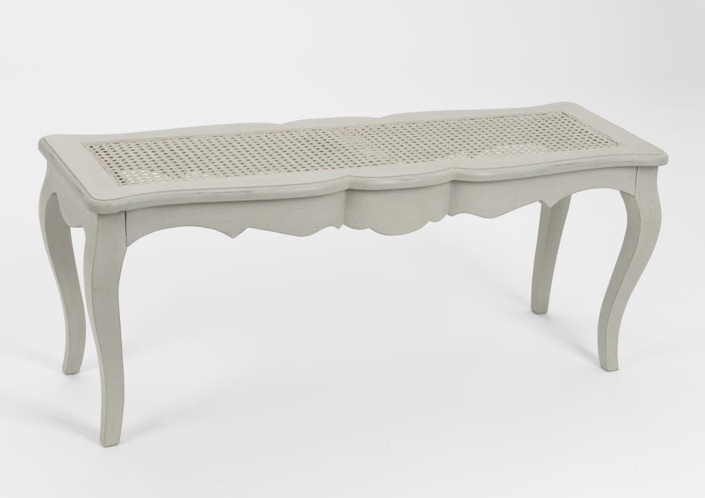 Banc canné en bois gris baroque romantique GRAND SIECLE L110xP35xH45 AMADEUS