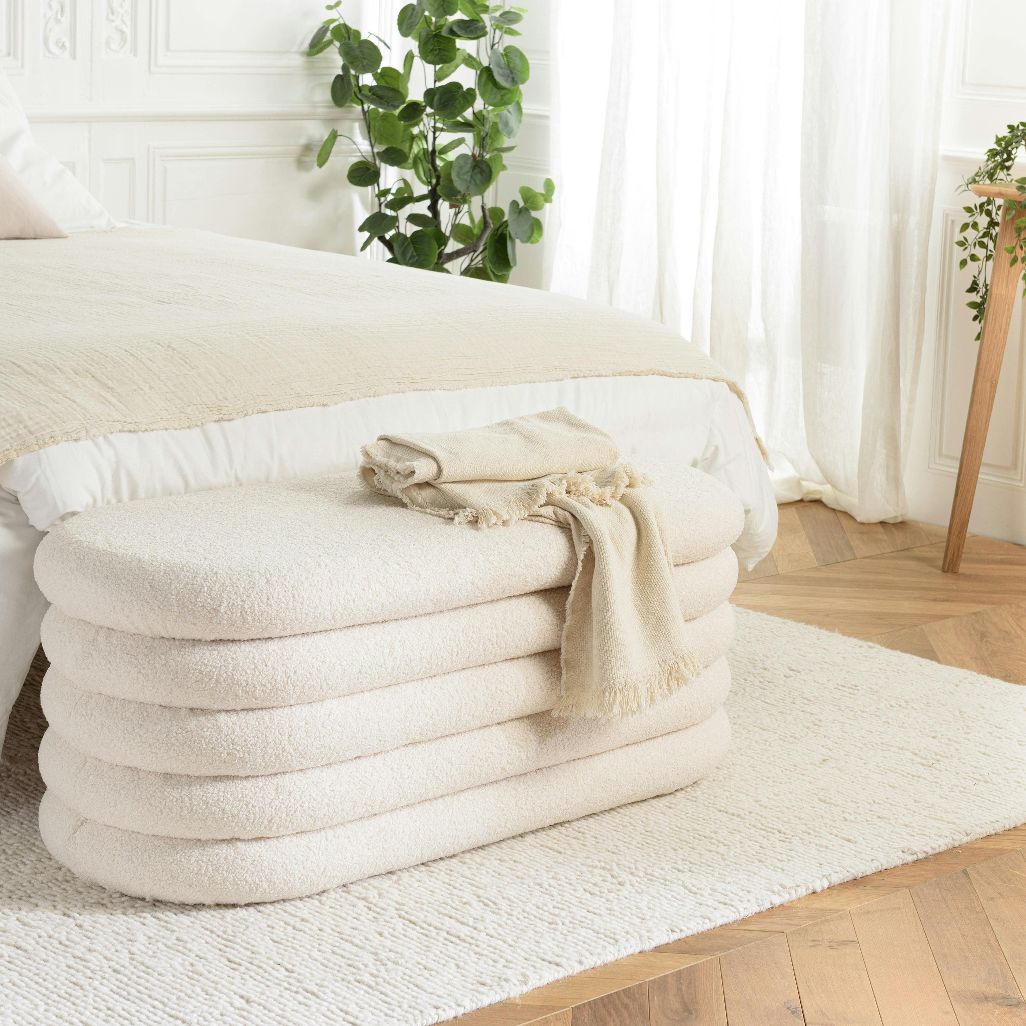 Banc coffre arrondi tissu écru déco cosy COLOMBUS