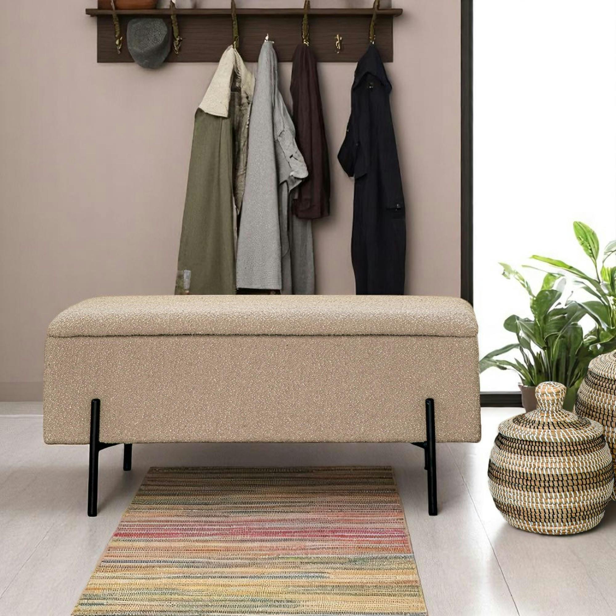 Banc coffre beige en tissu bouclette BRUGES