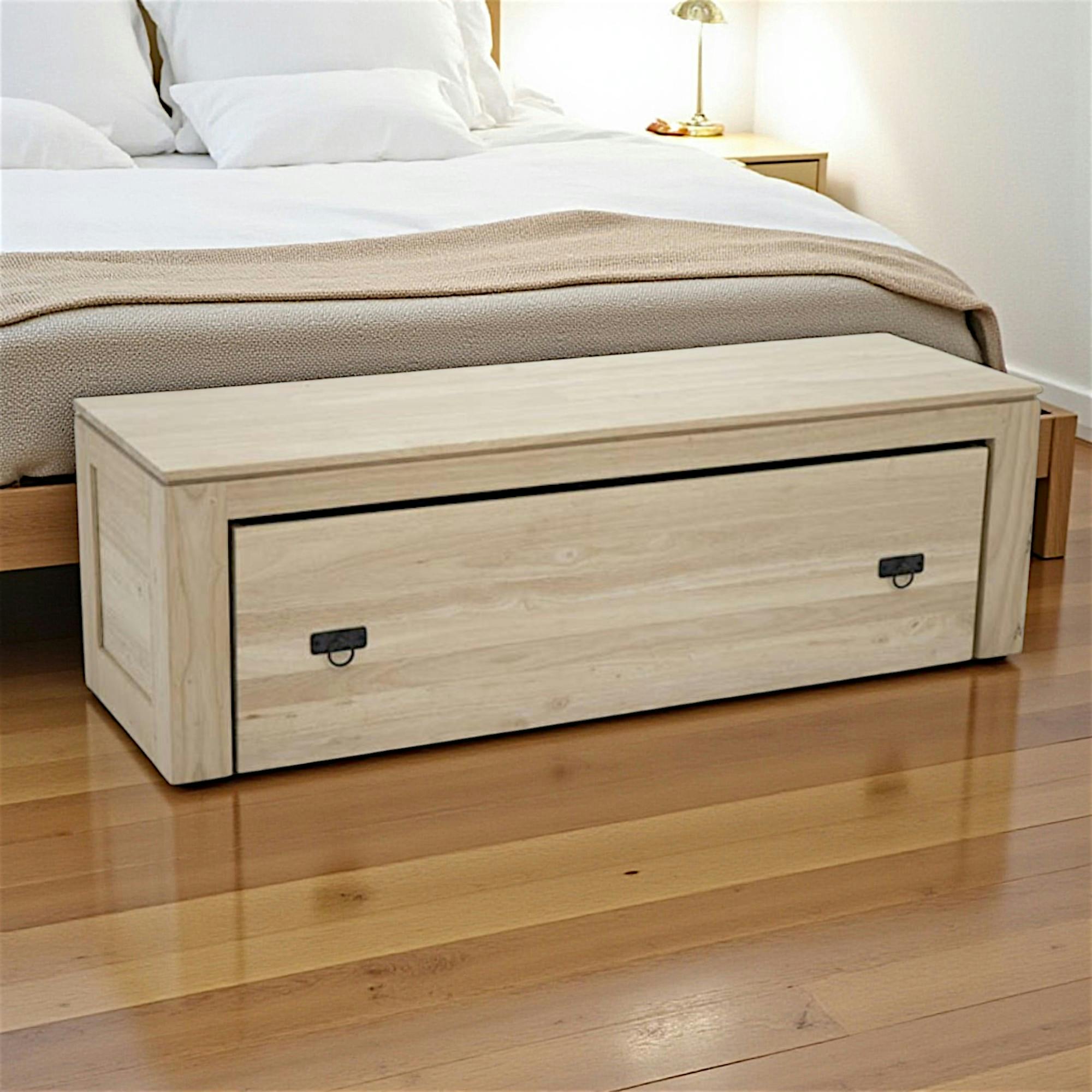 Banc coffre de rangement hévéa 134cm HELENA
