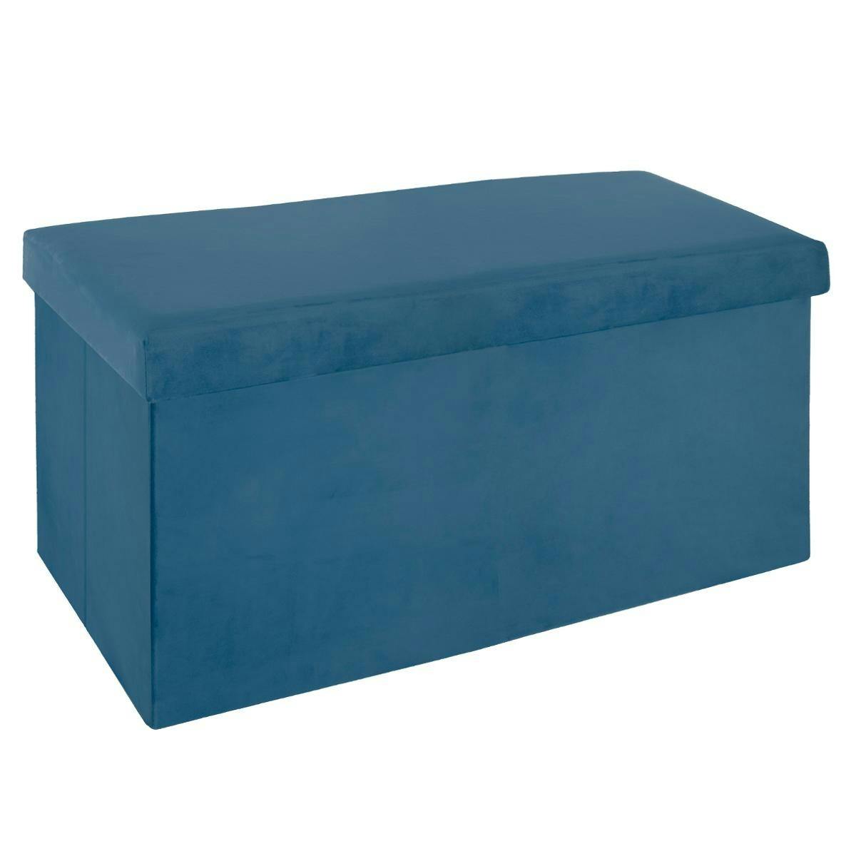 Banc coffre de rangement pliant revêtement en velours bleu 76x38x37cm