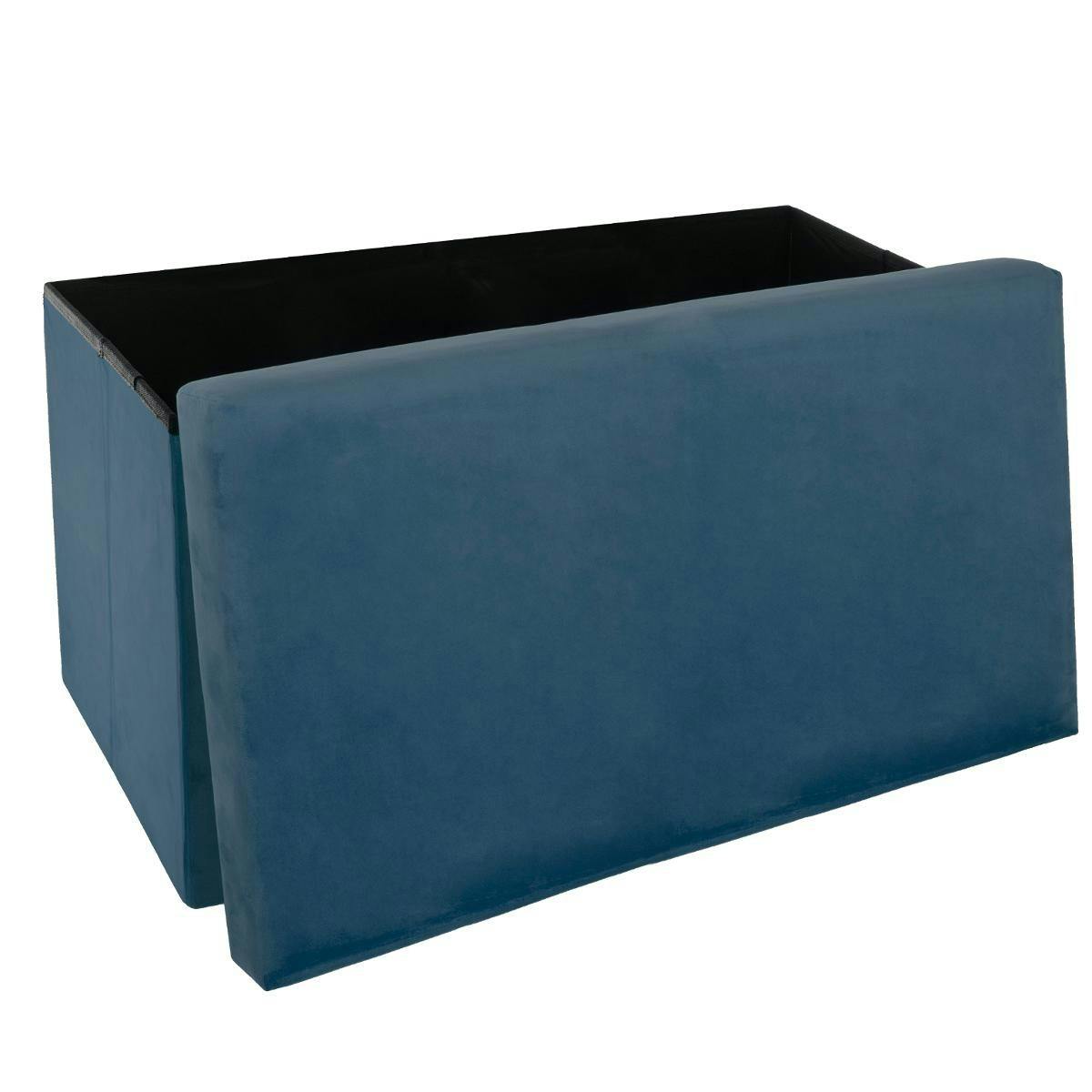 Banc coffre de rangement pliant revêtement en velours bleu 76x38x37cm