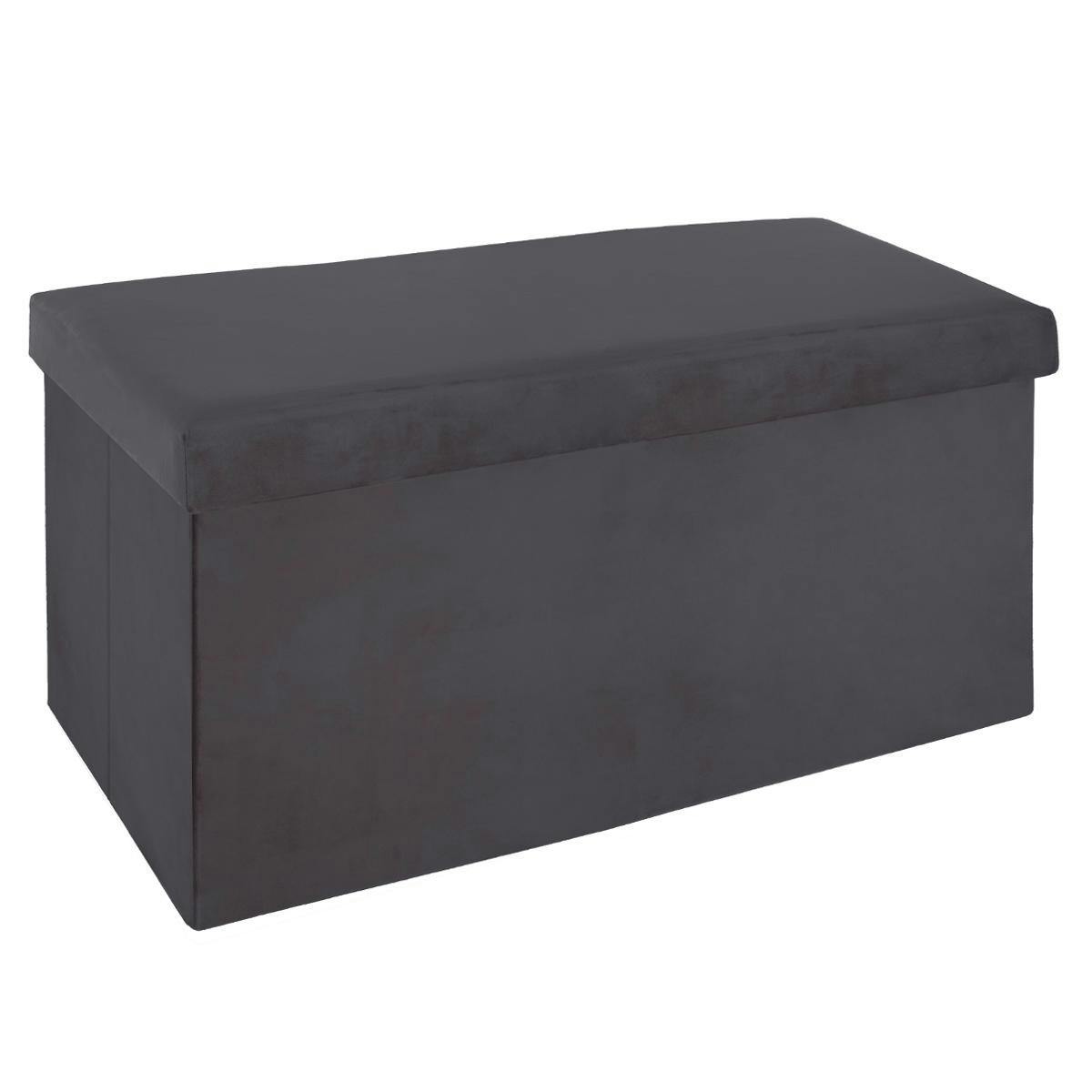 Banc coffre de rangement pliant revêtement en velours gris 76x38x37cm