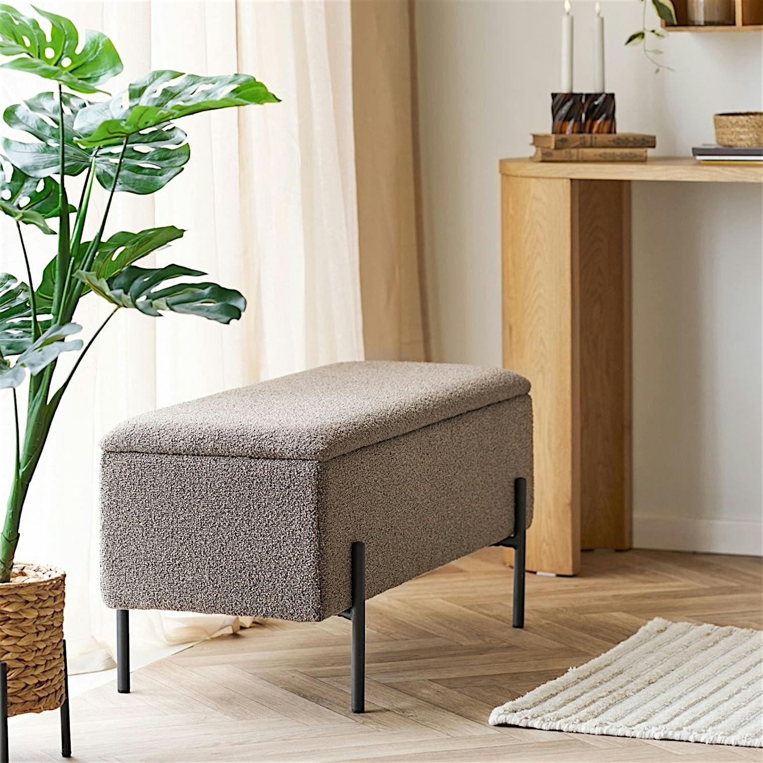 Banc coffre en bouclette marron 95 cm BERLIN