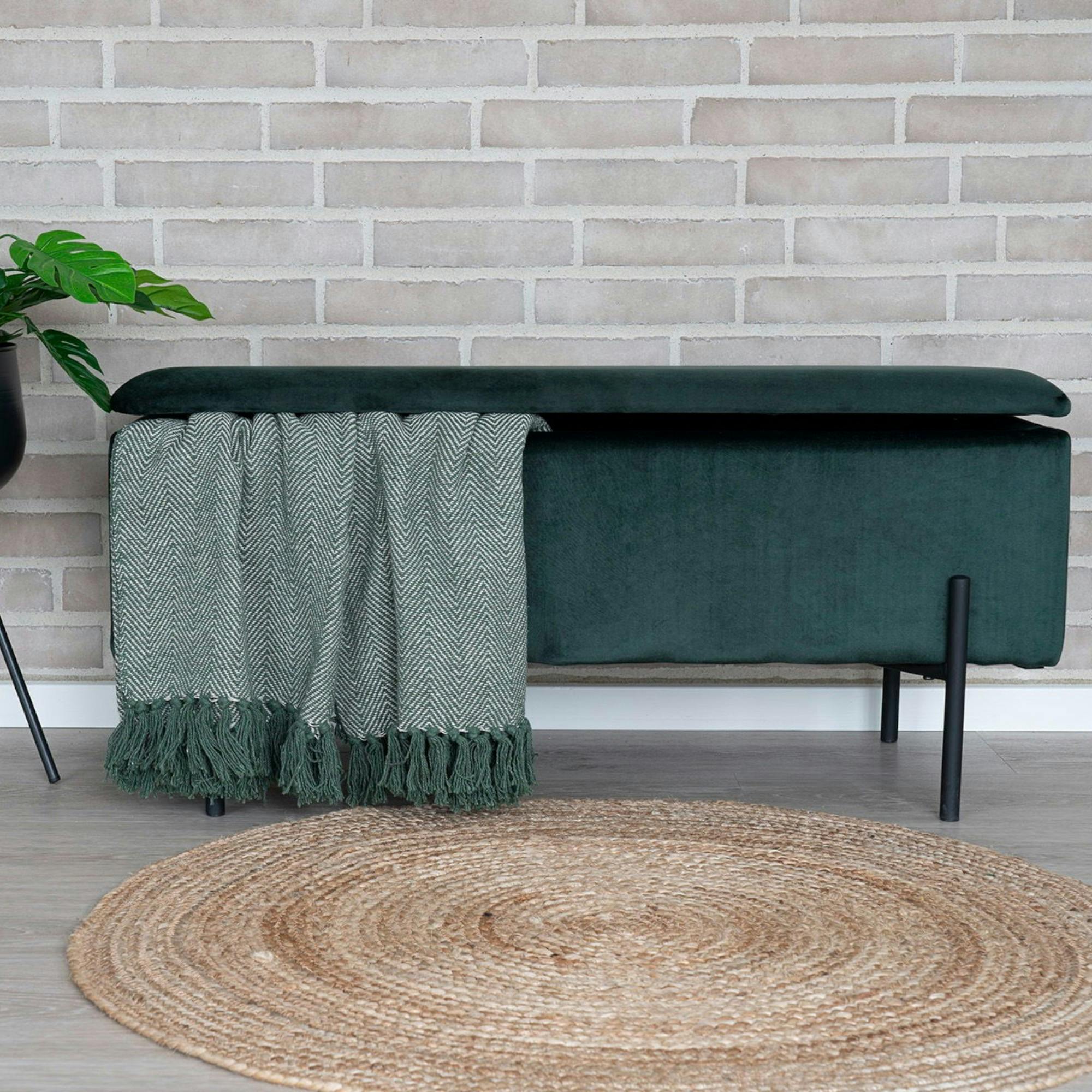 Banc coffre en velours vert BRUGES