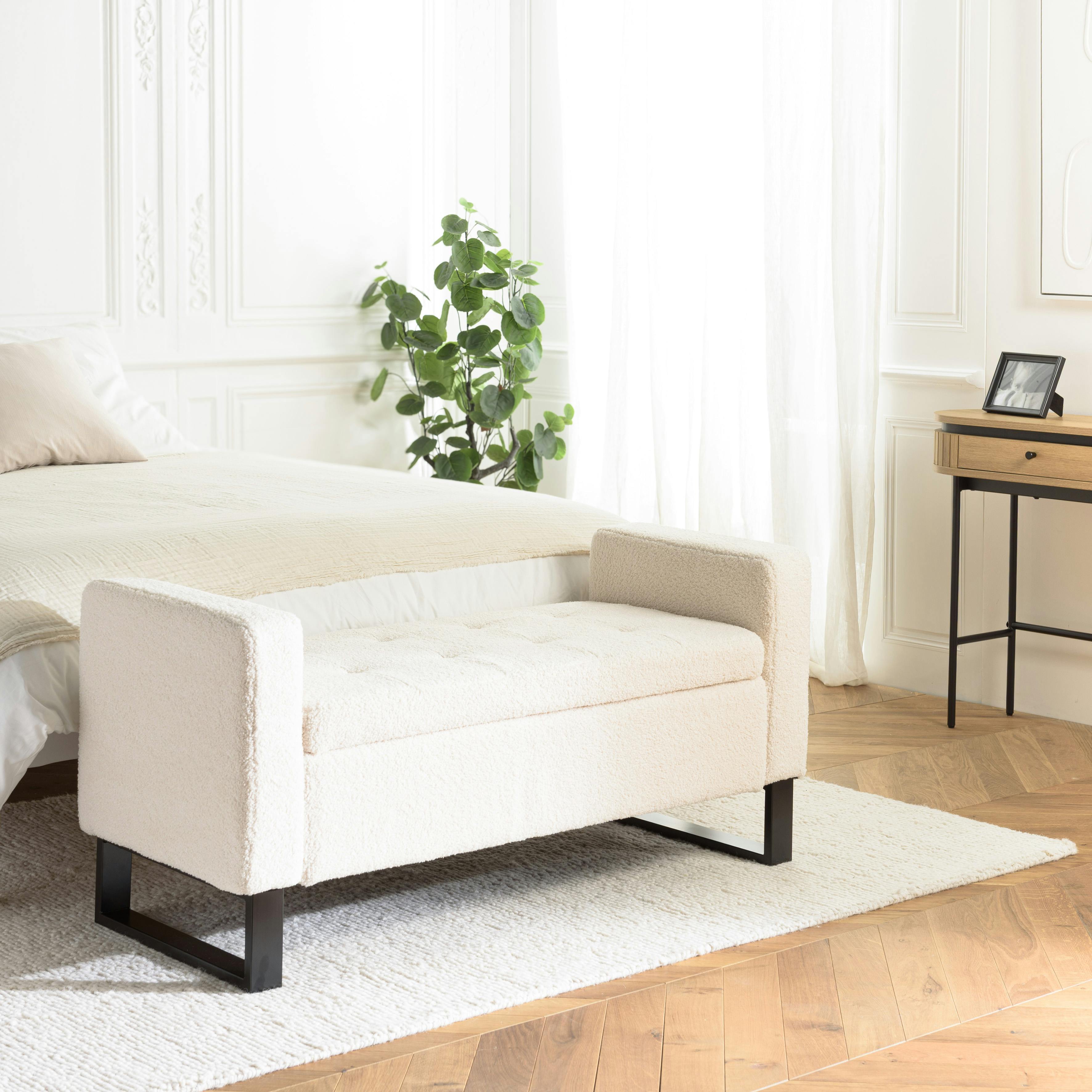 Banc coffre tissu bouclette écru COLOMBUS