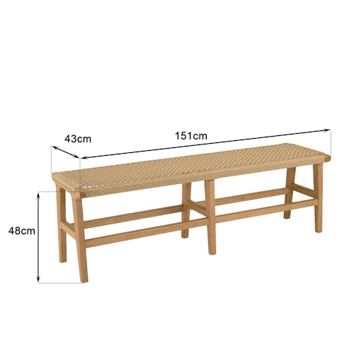 Banc de jardin assise tressée et teck 151 cm SUMMER