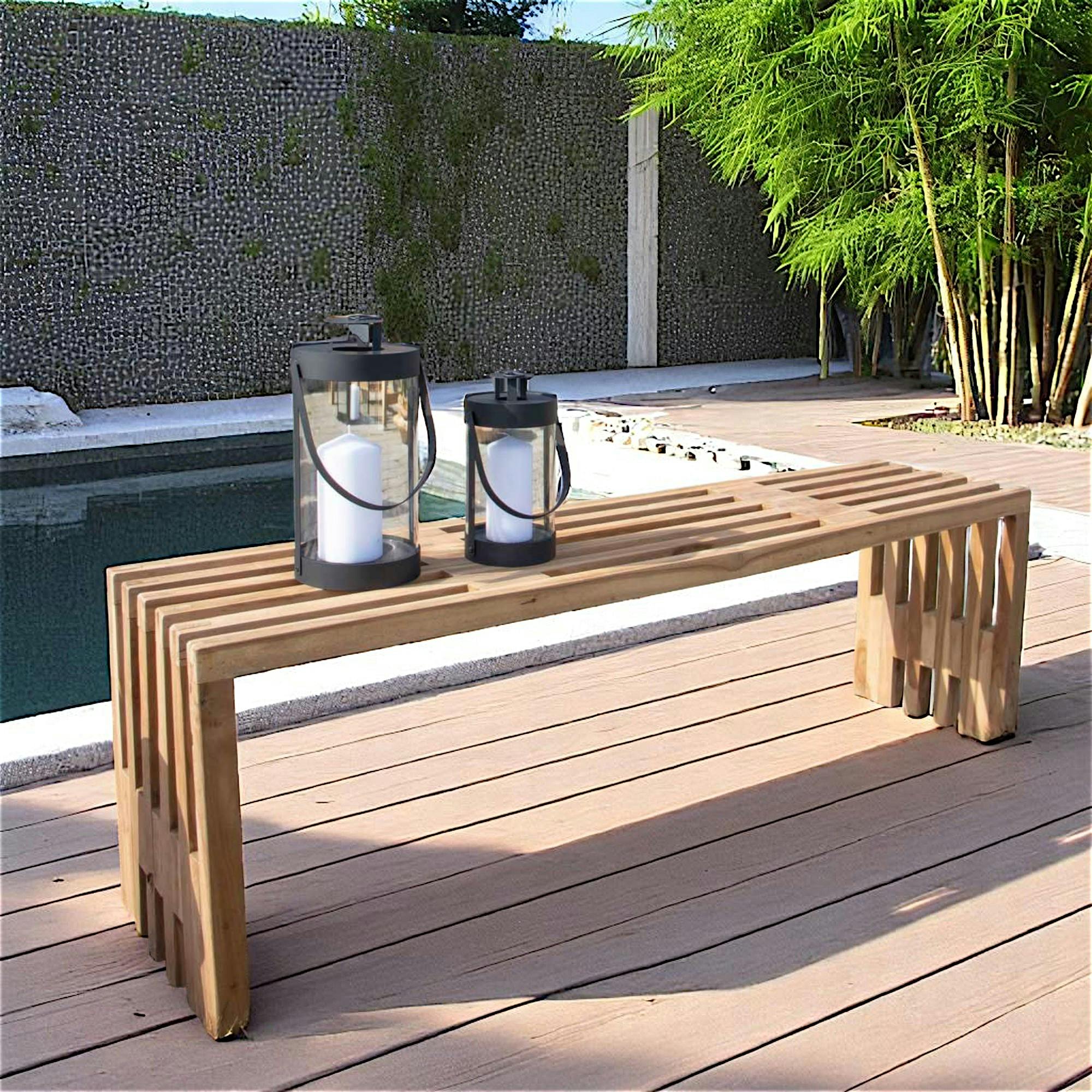 Banc de jardin en bois de teck sans dossier 140 cm MENDOZA