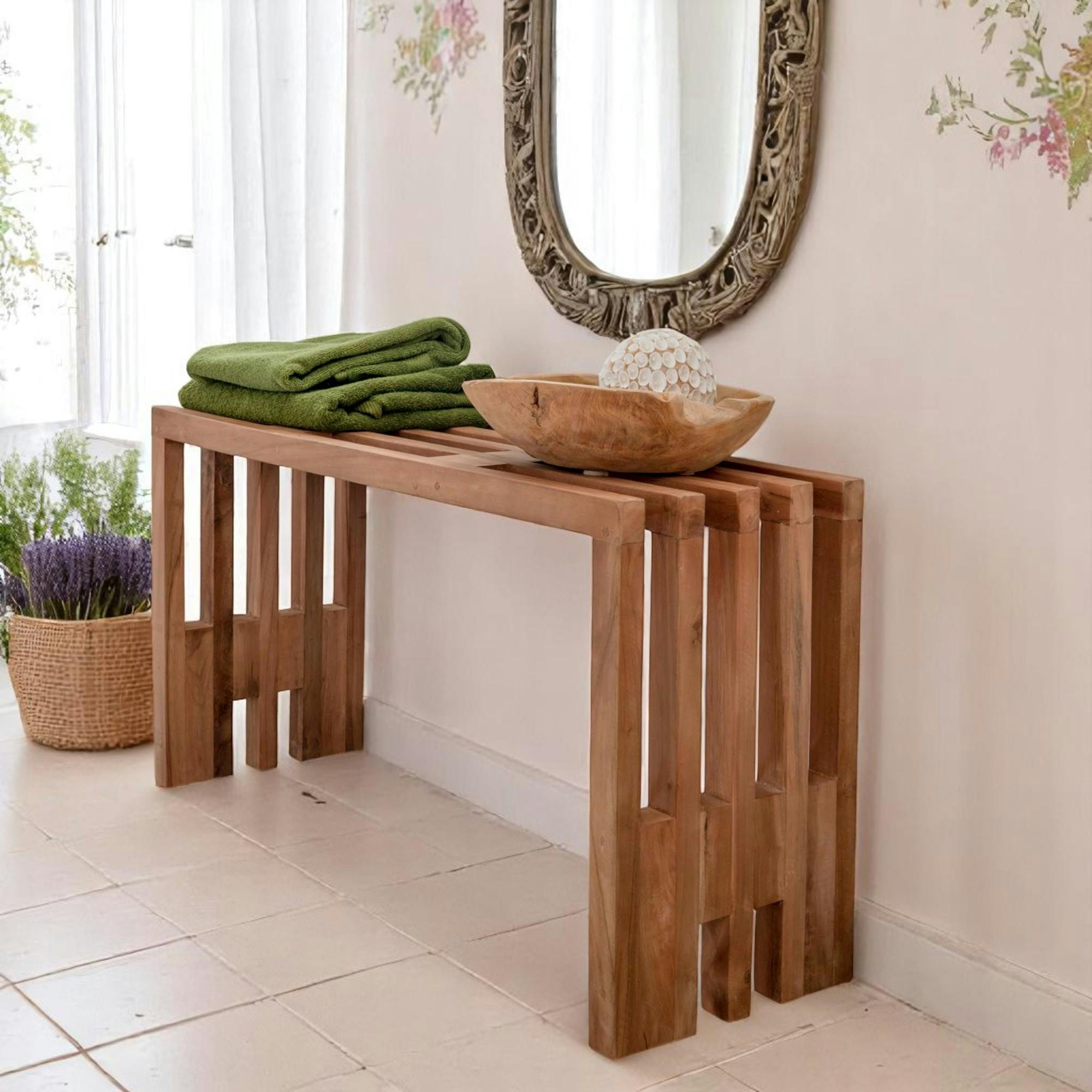 Banc de jardin en bois de teck sans dossier 90 cm MENDOZA