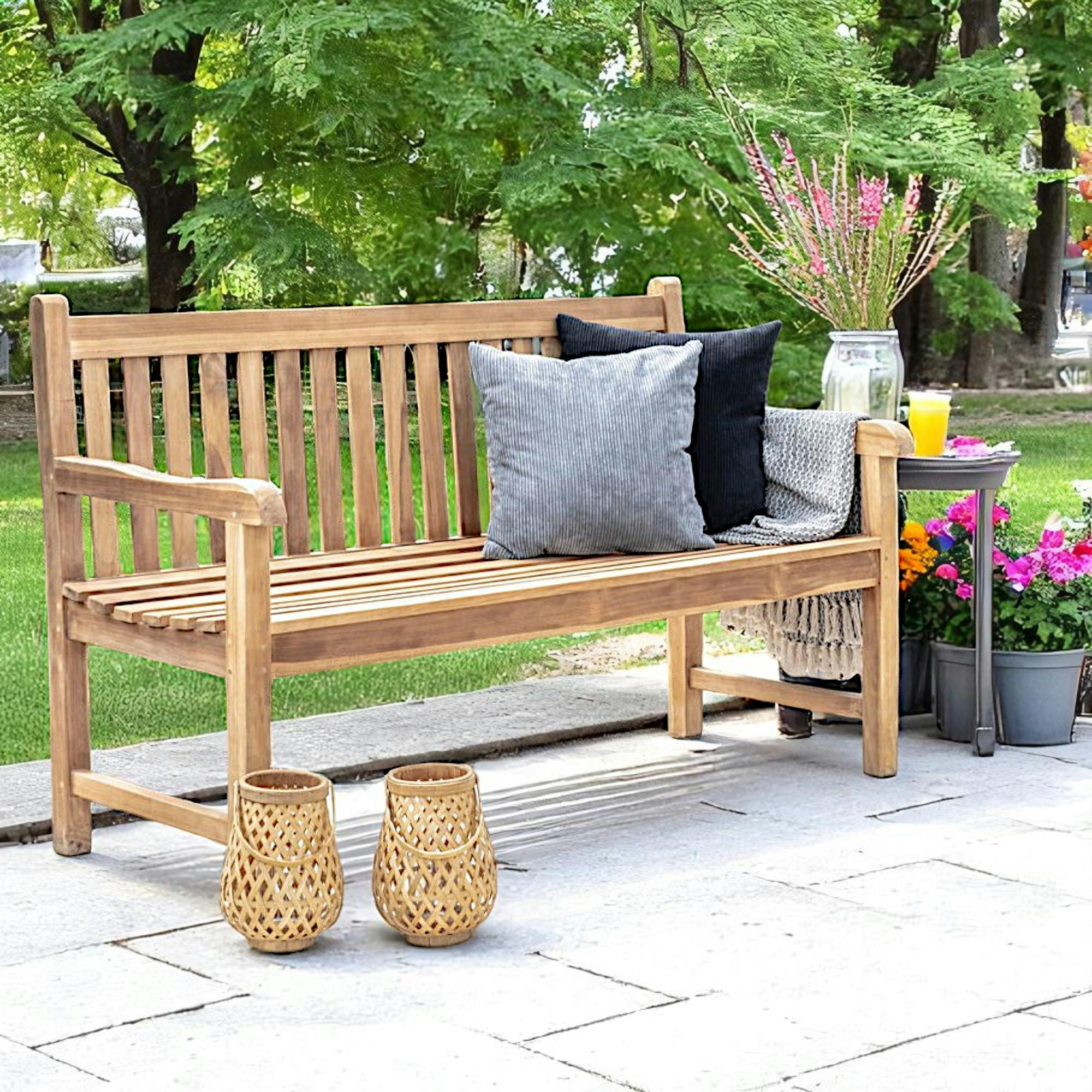 Banc de jardin en teck avec dossier à barreaux 150 cm MENDOZA