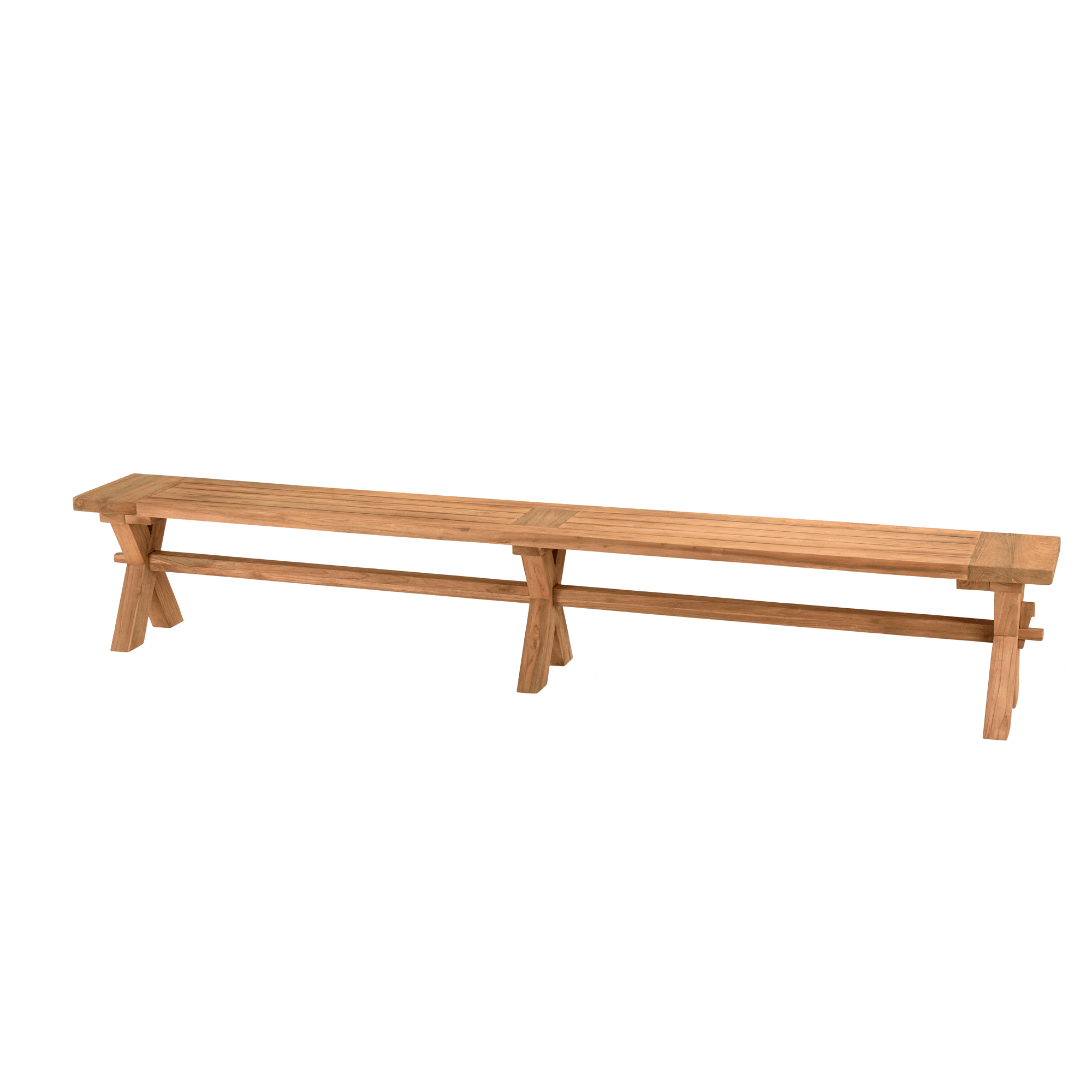 Banc de jardin pieds en croix teck recyclé naturel 270 cm MANY
