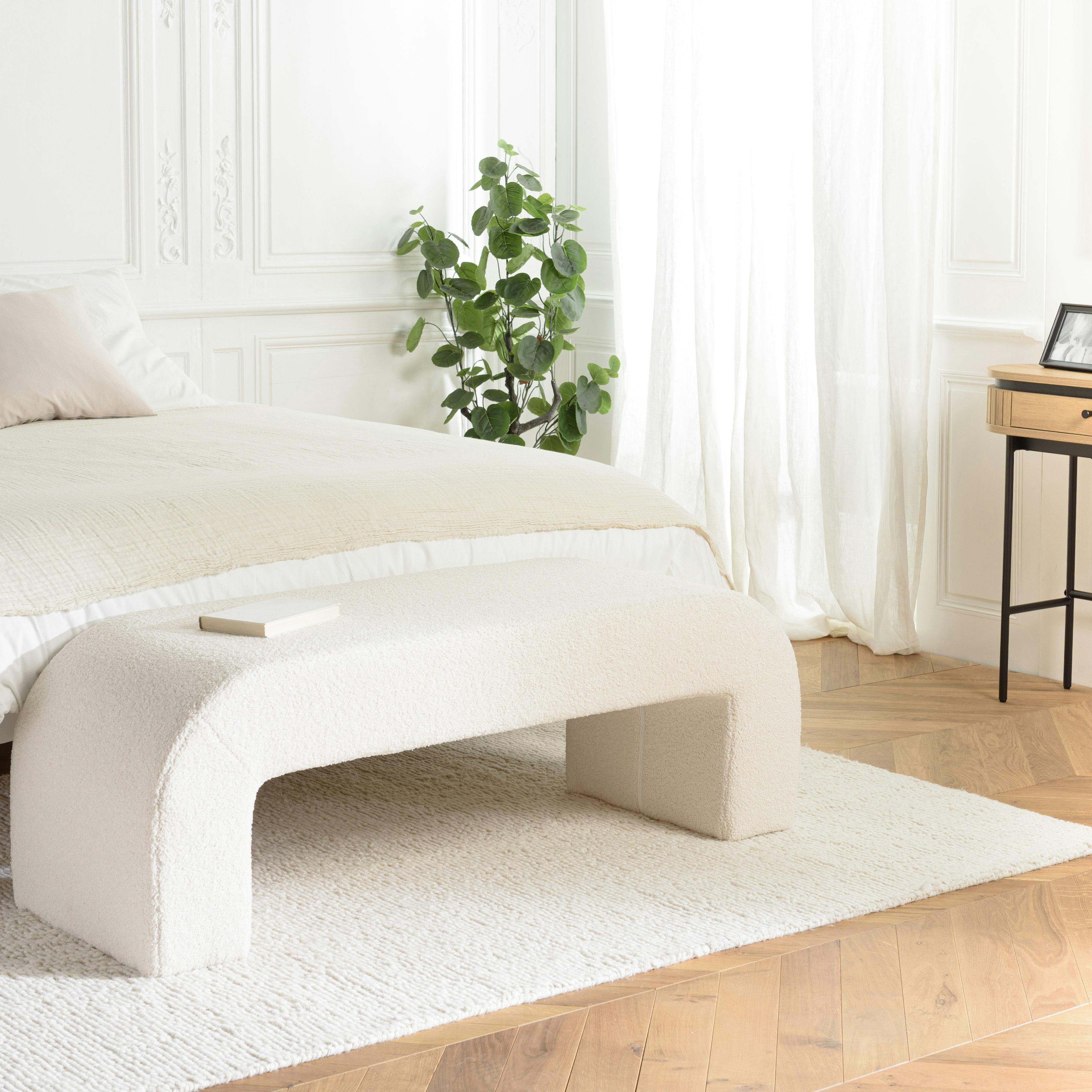 Banc de lit design tissu bouclette écru COLOMBUS