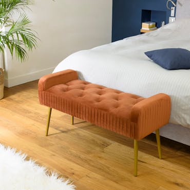  Banc de lit en velours rouille et pieds dorés TIM