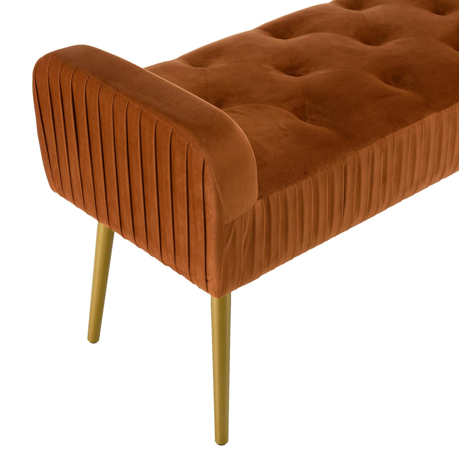 LUE BONA Banc De Lit Capitonné 113 Cm Similicuir Marron Rouge - Pieds Métal Moderne