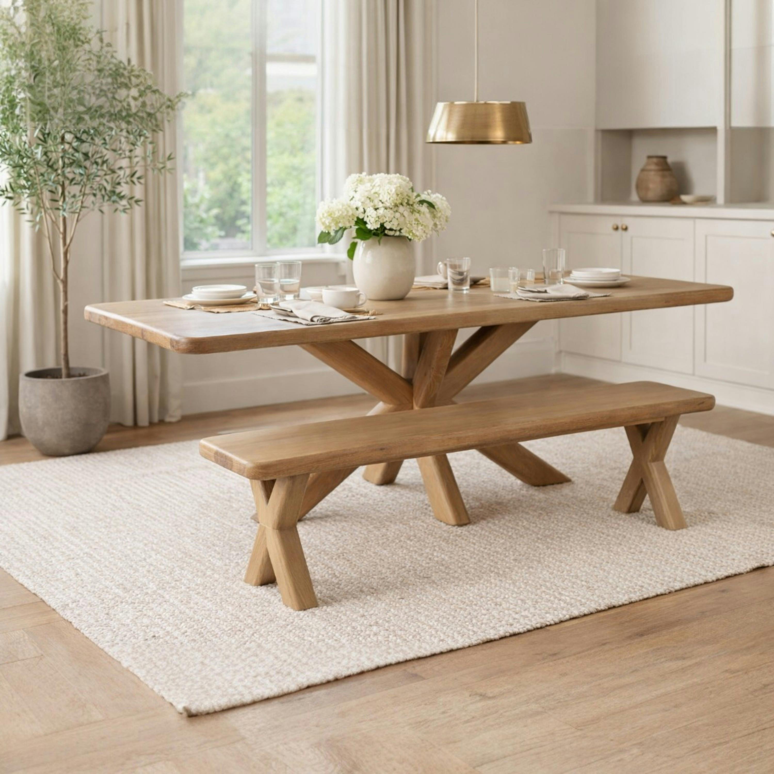 Banc de salle à manger bois pieds en croix 220 cm ASTER