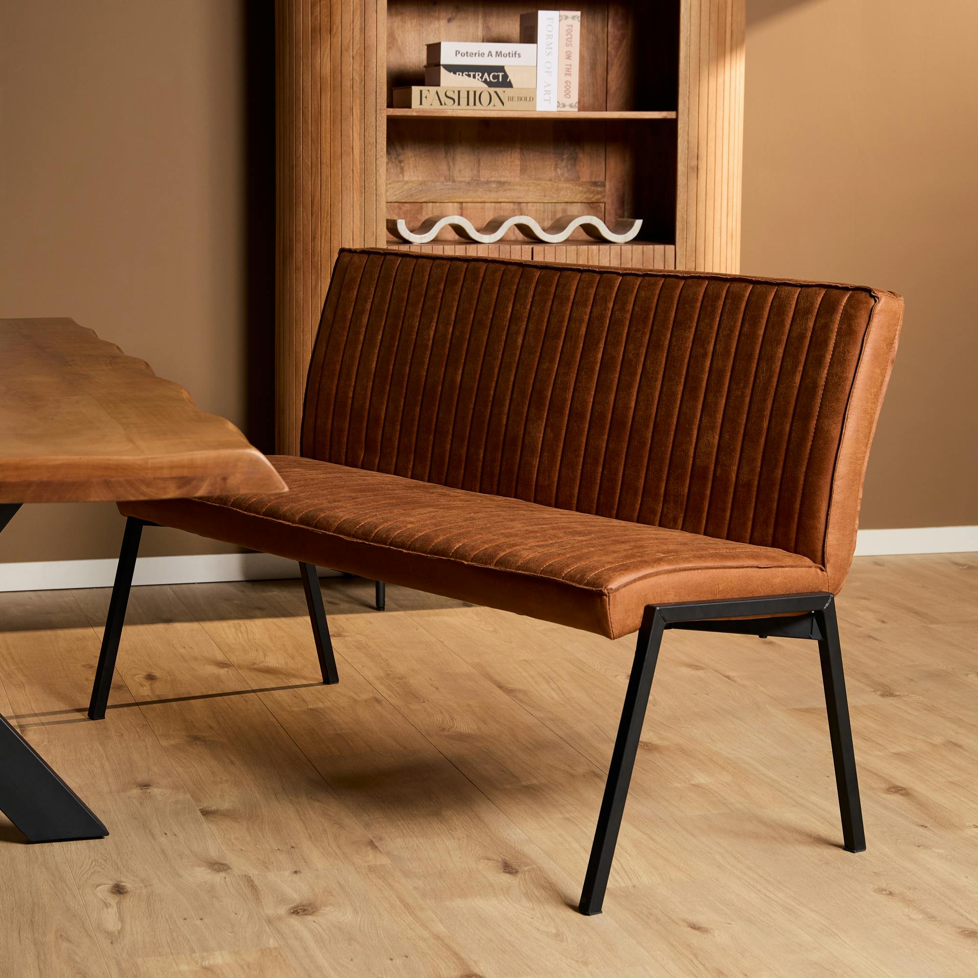Banc de table à manger cognac à bandes 155 cm CORTINA