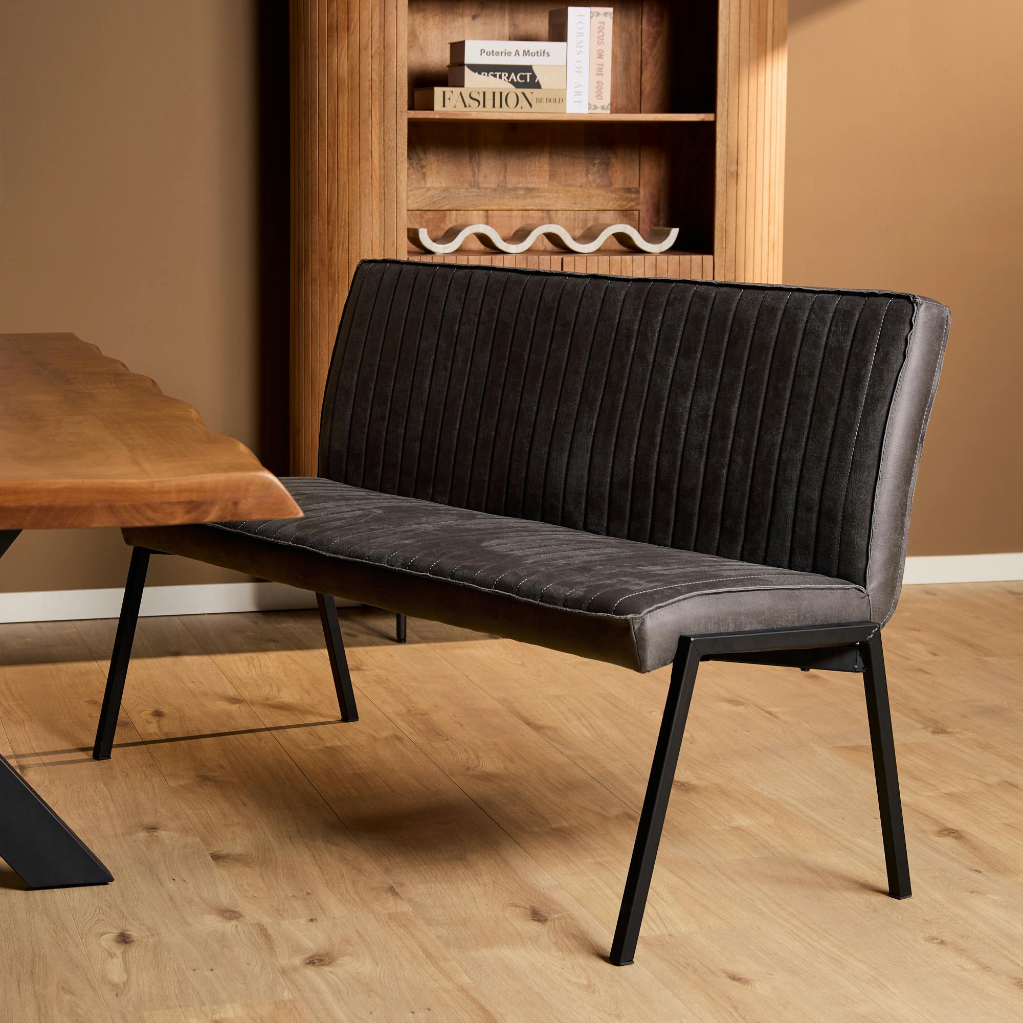 Banc de table à manger gris foncé à bandes 155 cm CORTINA