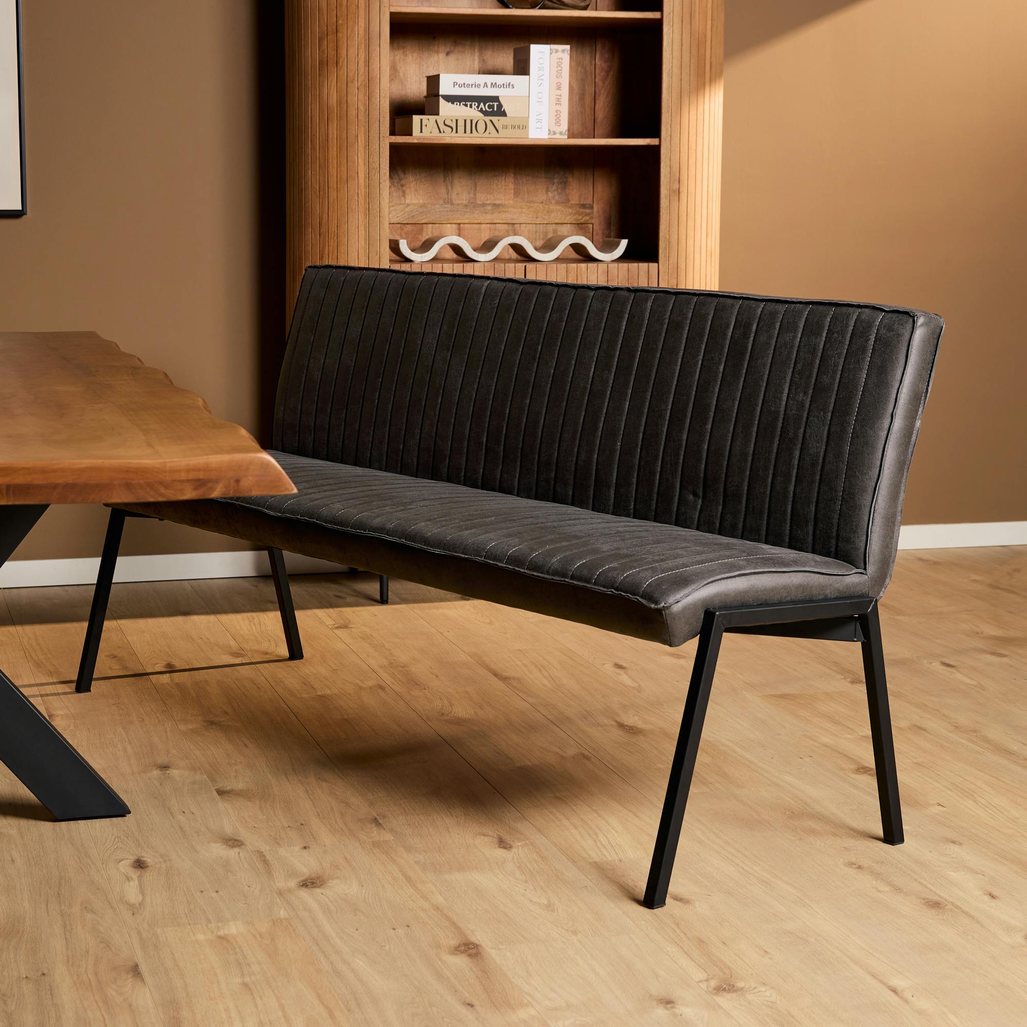 Banc de table à manger gris foncé à bandes 185 cm CORTINA