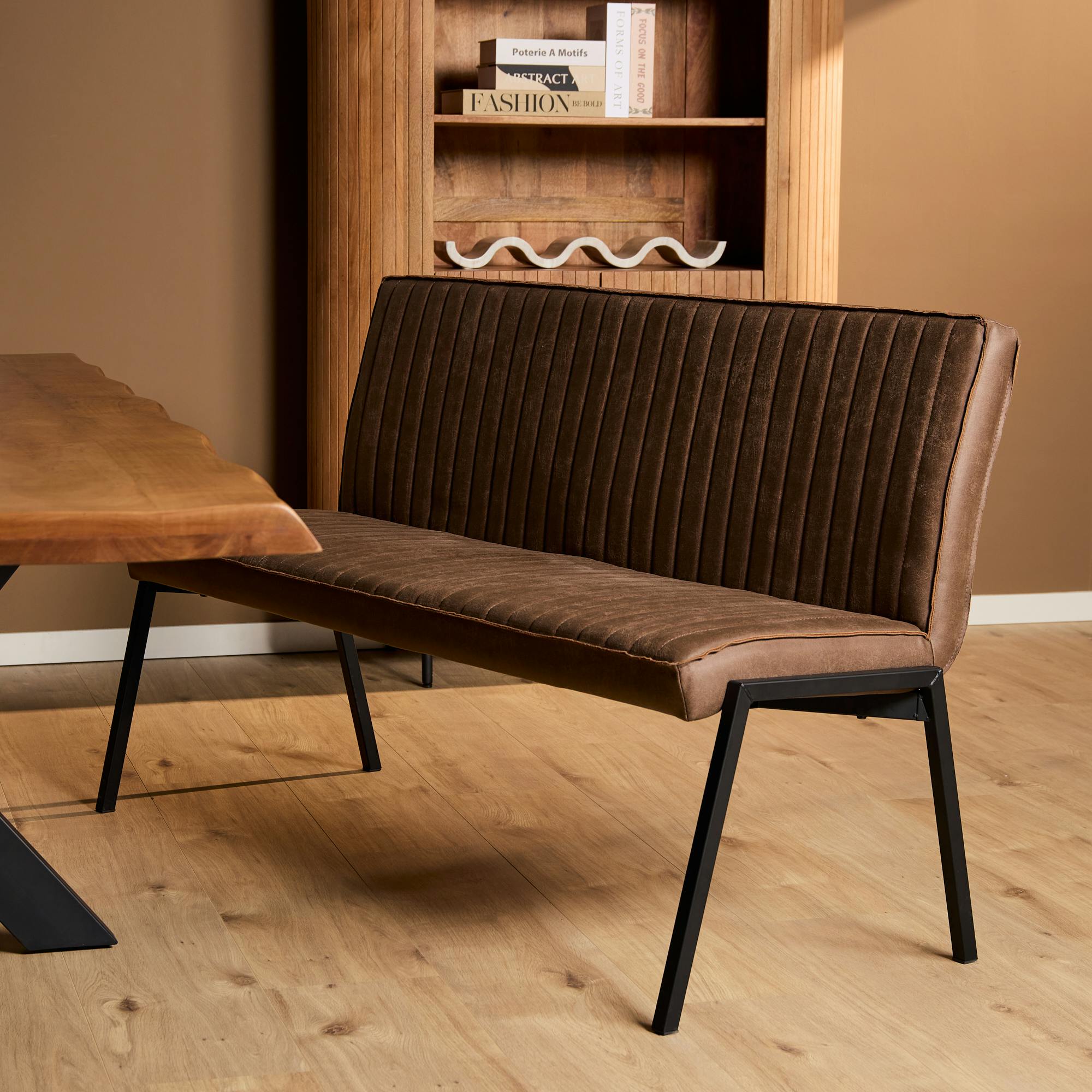 Banc de table à manger marron à bandes 155 cm CORTINA