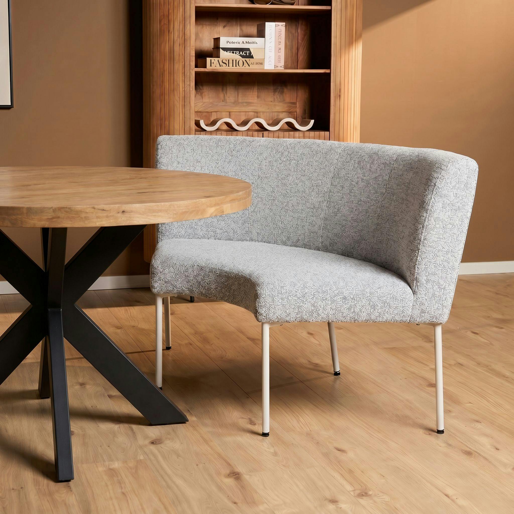 Banc de table arrondi tissu gris 100 cm RIVANO