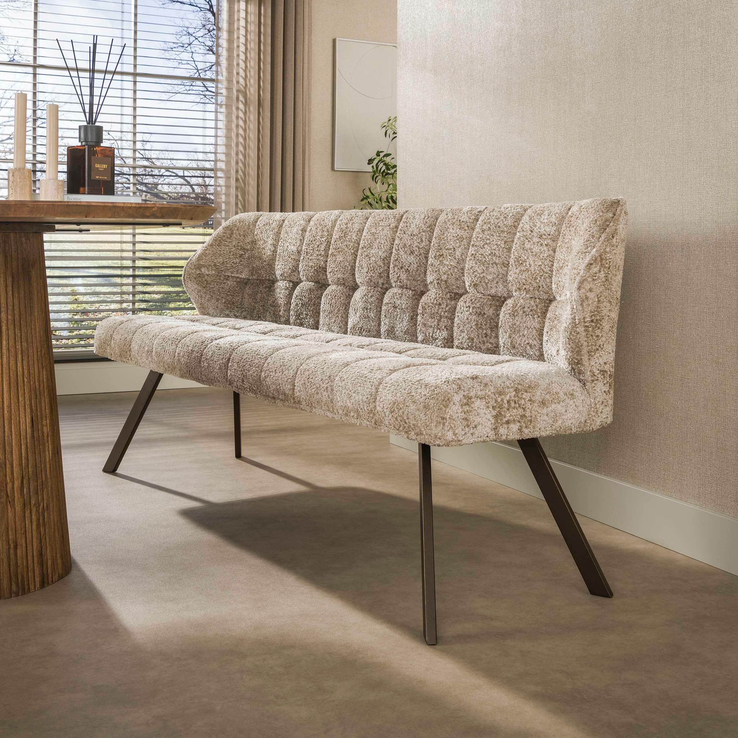 Banc de table beige bouclette pieds bronze 180 cm MELBOURNE