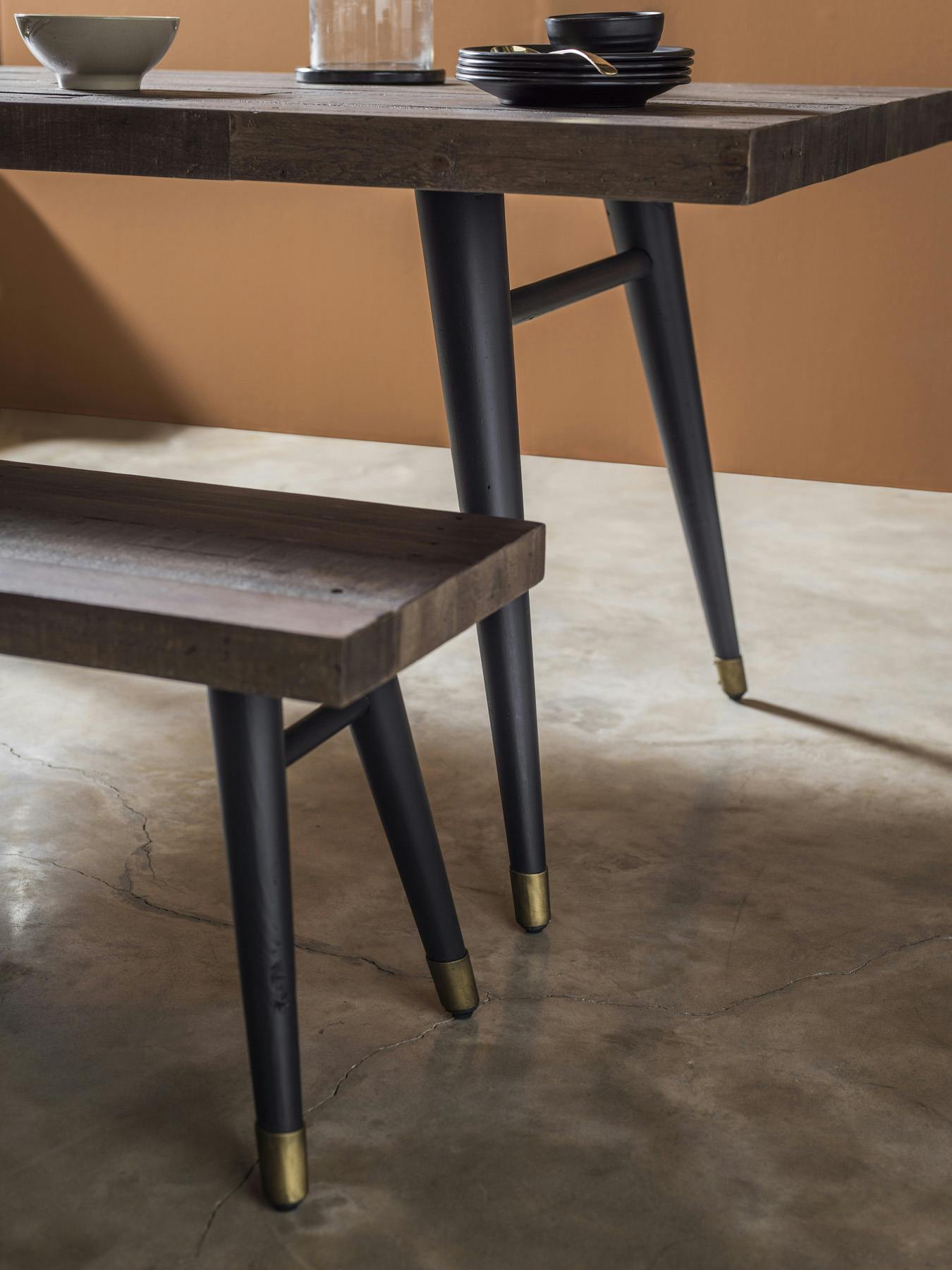 Banc de table bois recyclé piètement effet laiton vieilli 180 cm ADÉLAÏDE