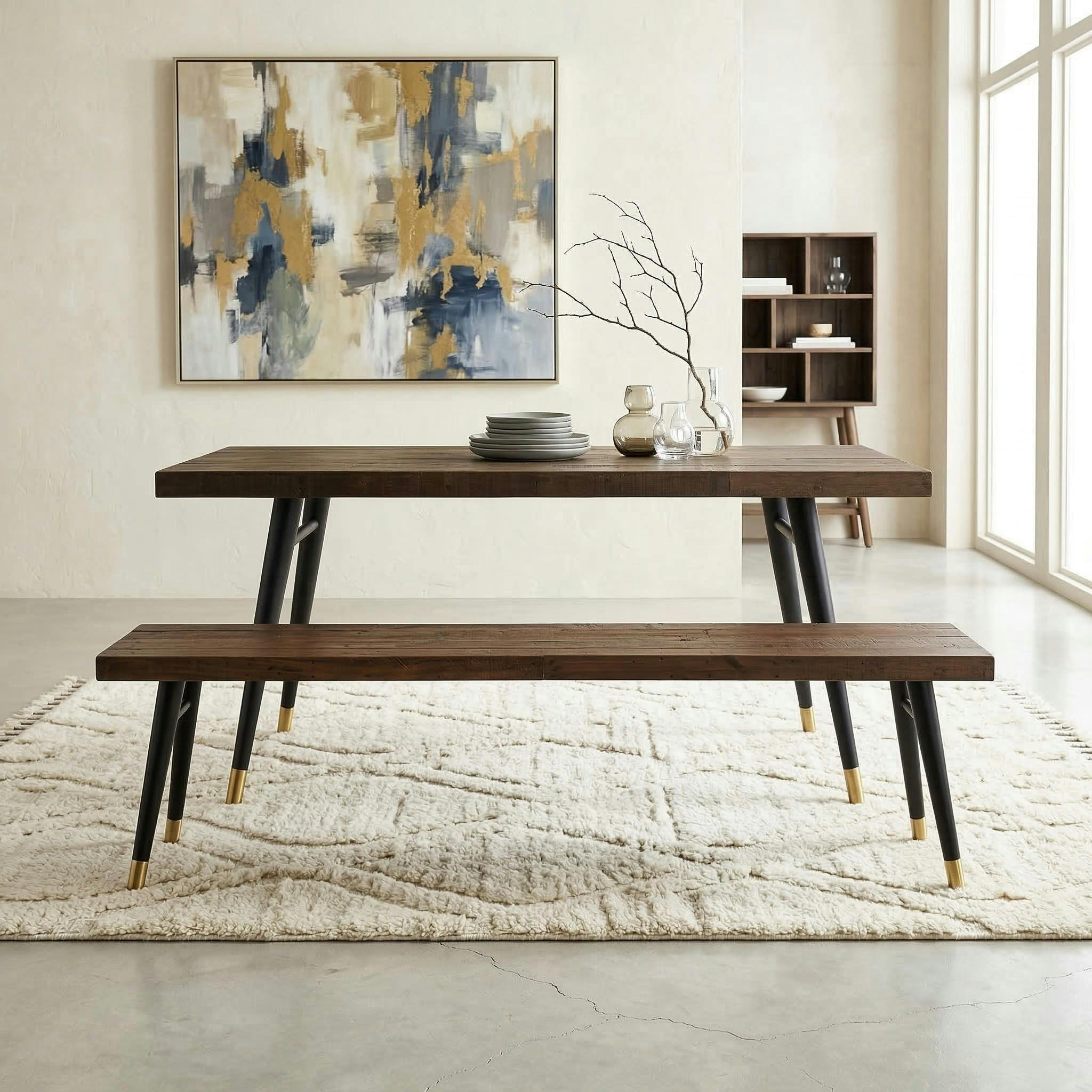 Banc de table bois recyclé piètement noir 140 cm ADÉLAÏDE