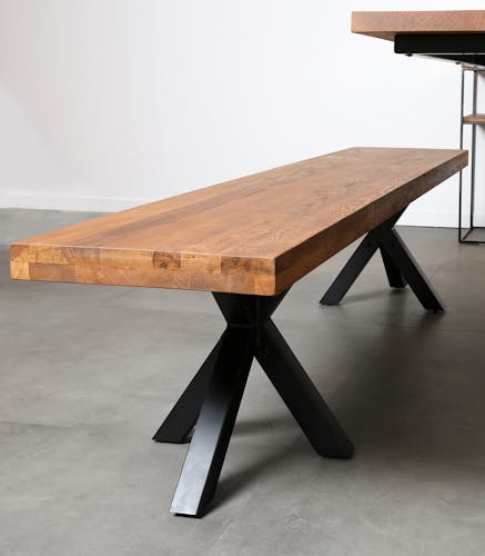 Banc de table chêne massif pieds croisés 220 cm OKA
