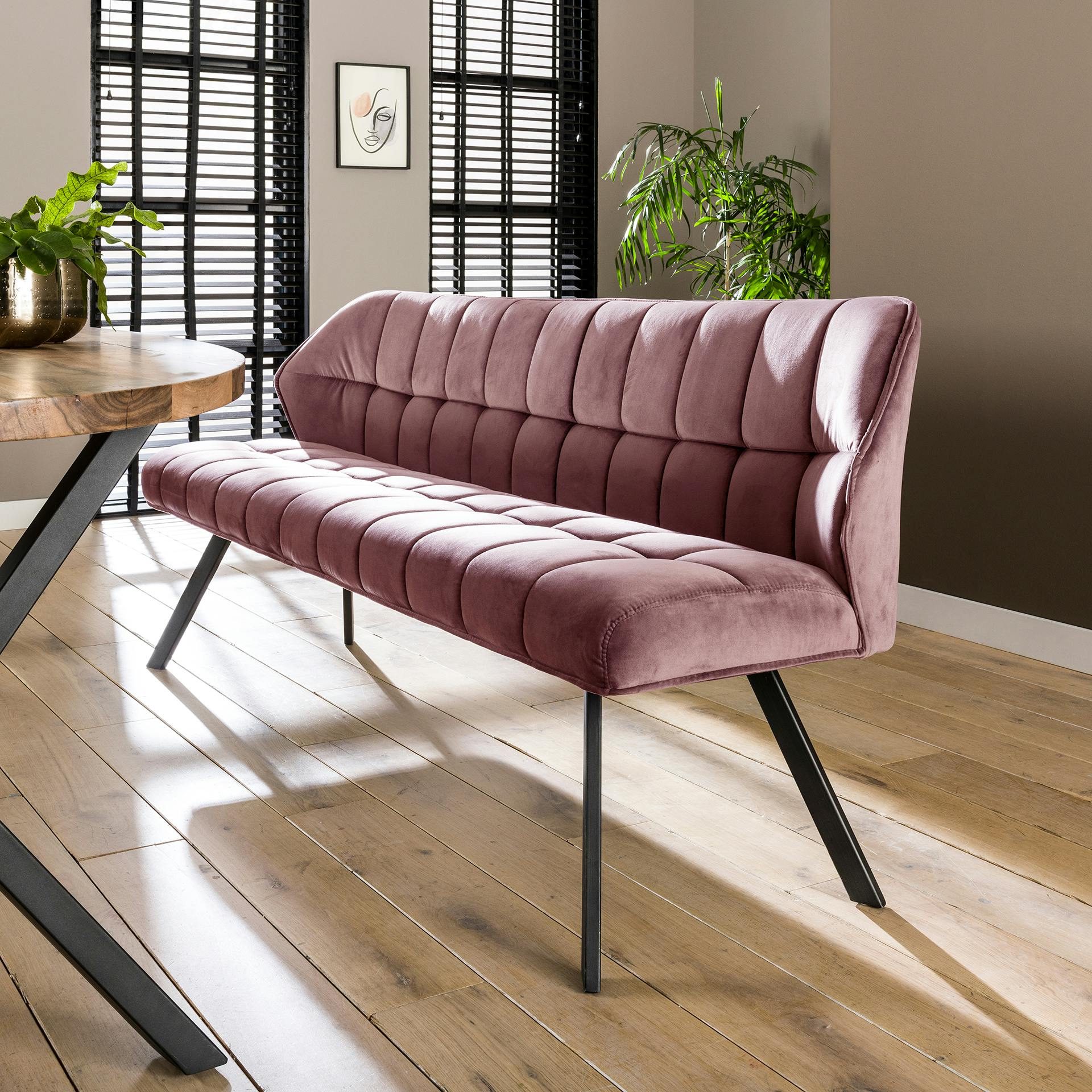 Banc de table rose en tissu velours 180 cm MELBOURNE