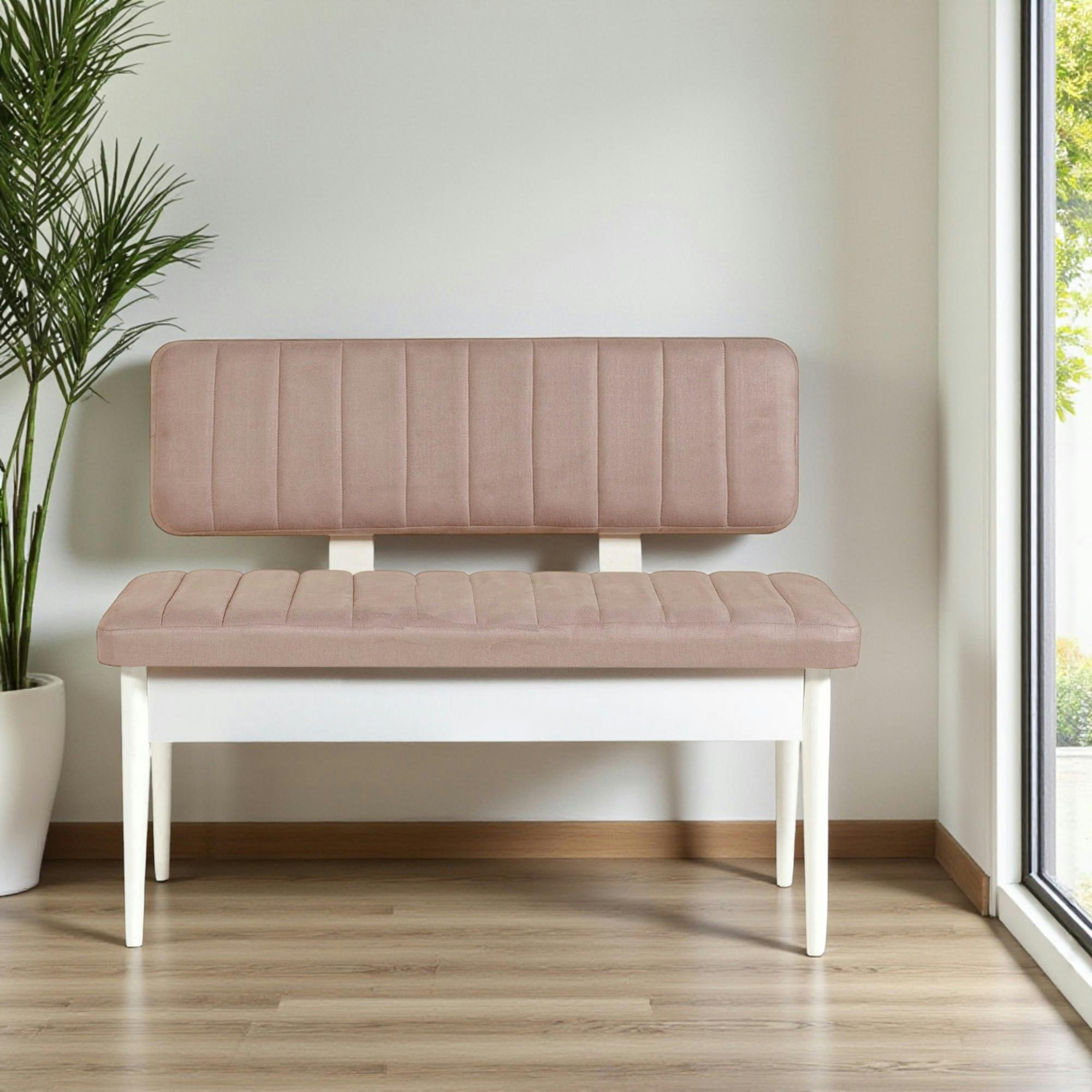 Banc d'entrée avec rangement - tissu rose poudré JENA
