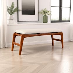 Banc d'entrée en bois et tissu - assise lin, 120 cm DILI