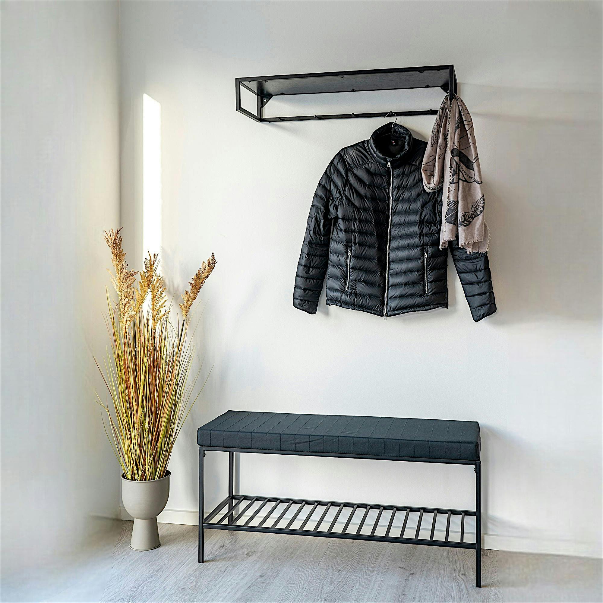 Banc d'entrée noir avec rangement chaussures VARDE