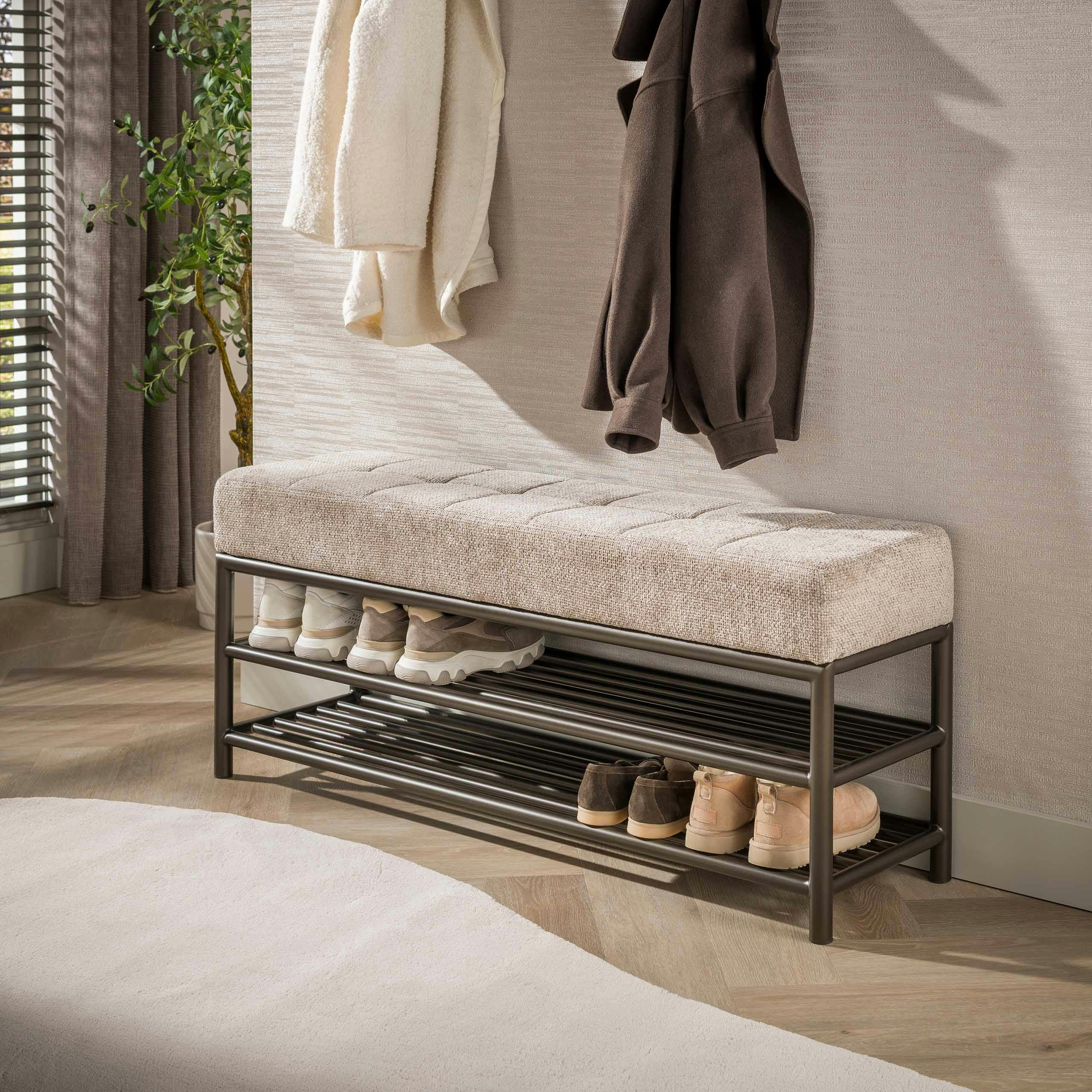 Banc d'entrée rembourré avec range-chaussures métal brun 125 cm RALF