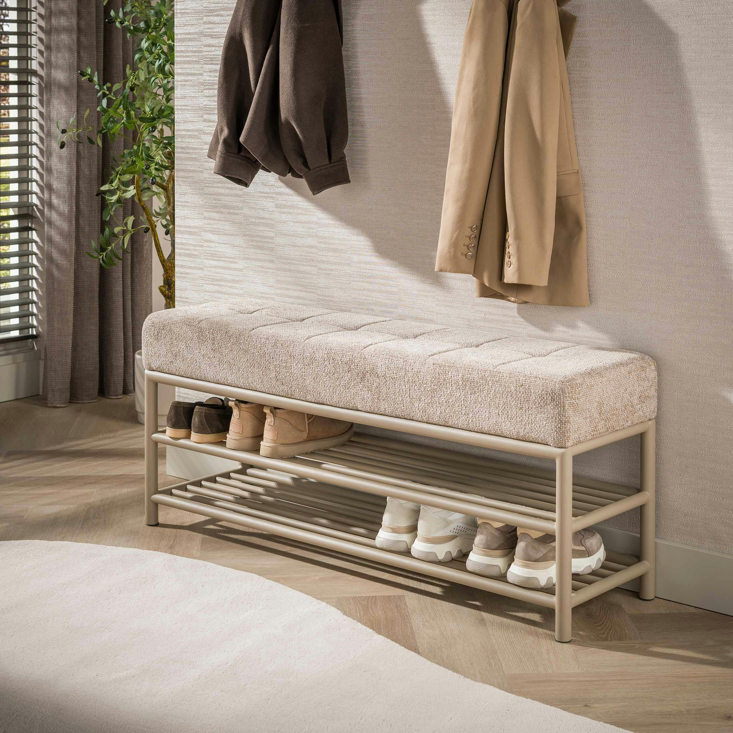 Banc d'entrée rembourré beige avec range-chaussures 125 cm RALF