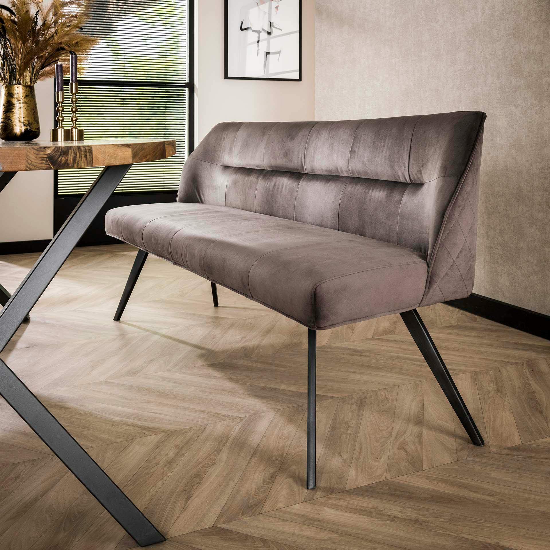 Banc d'intérieur en velours gris pieds obliques 180 cm MELBOURNE