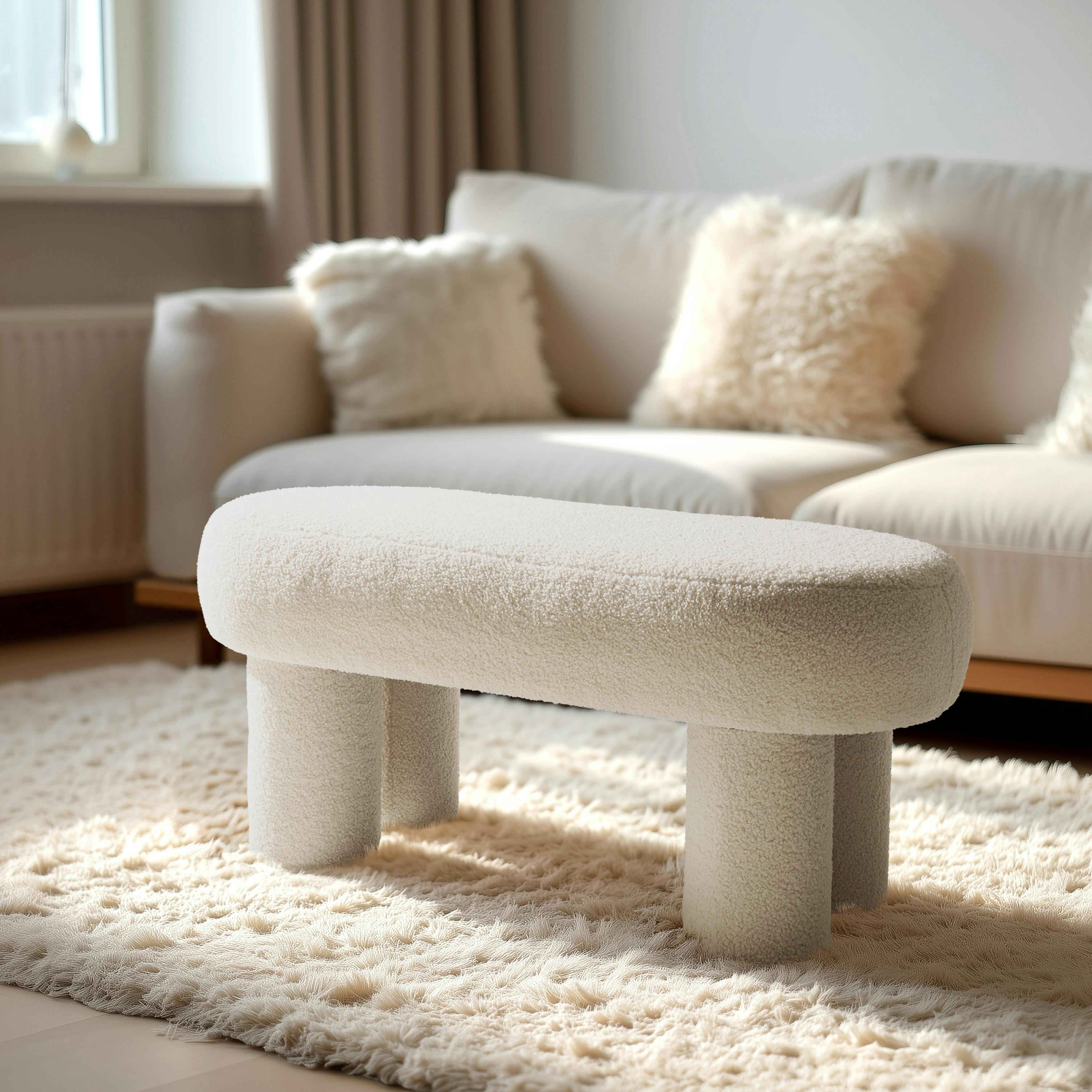 Banc en tissu bouclette blanc CASTILLE