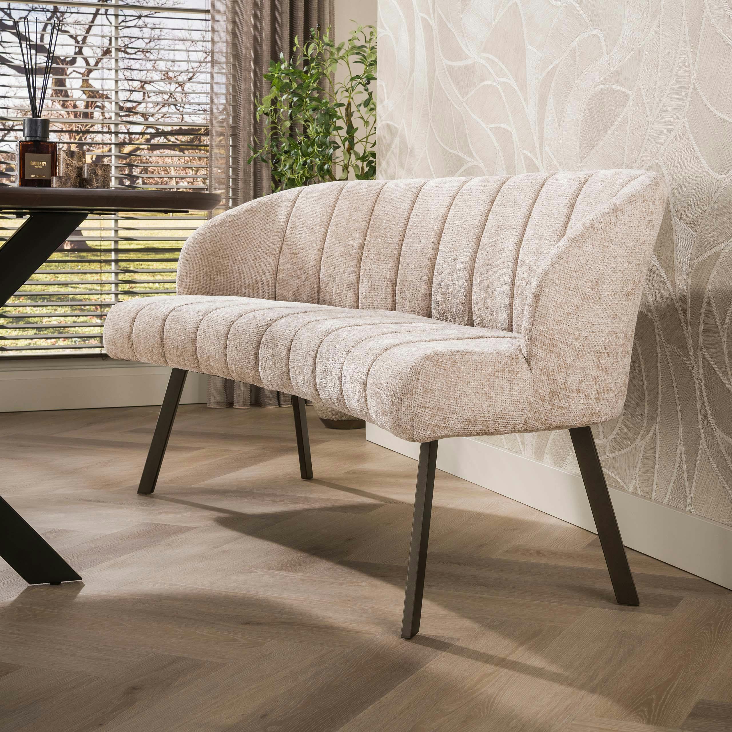 Banc en tissu sable texturé à bords arrondis 190 cm COLISEE