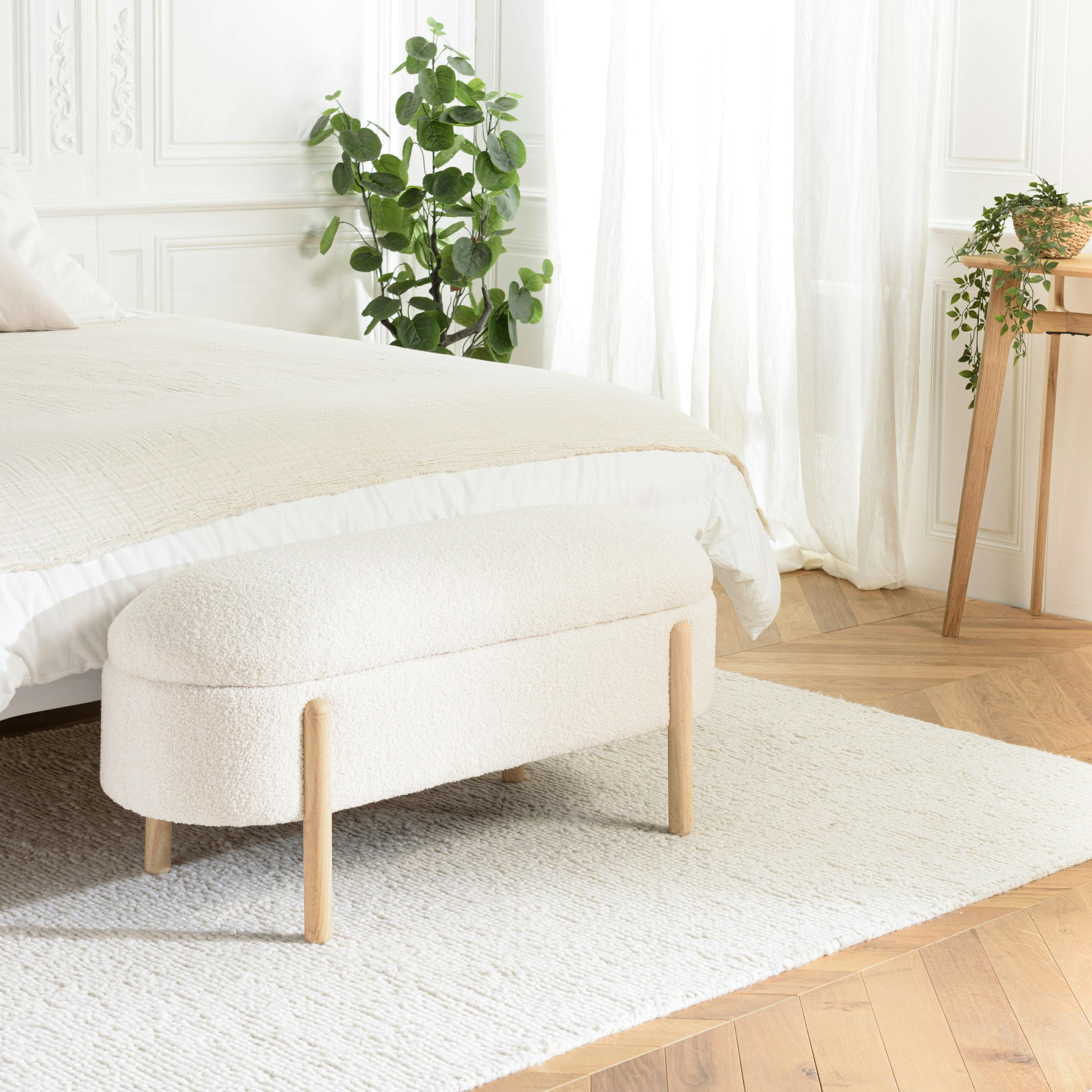 Banc forme arrondie avec rangement tissu écru COLOMBUS